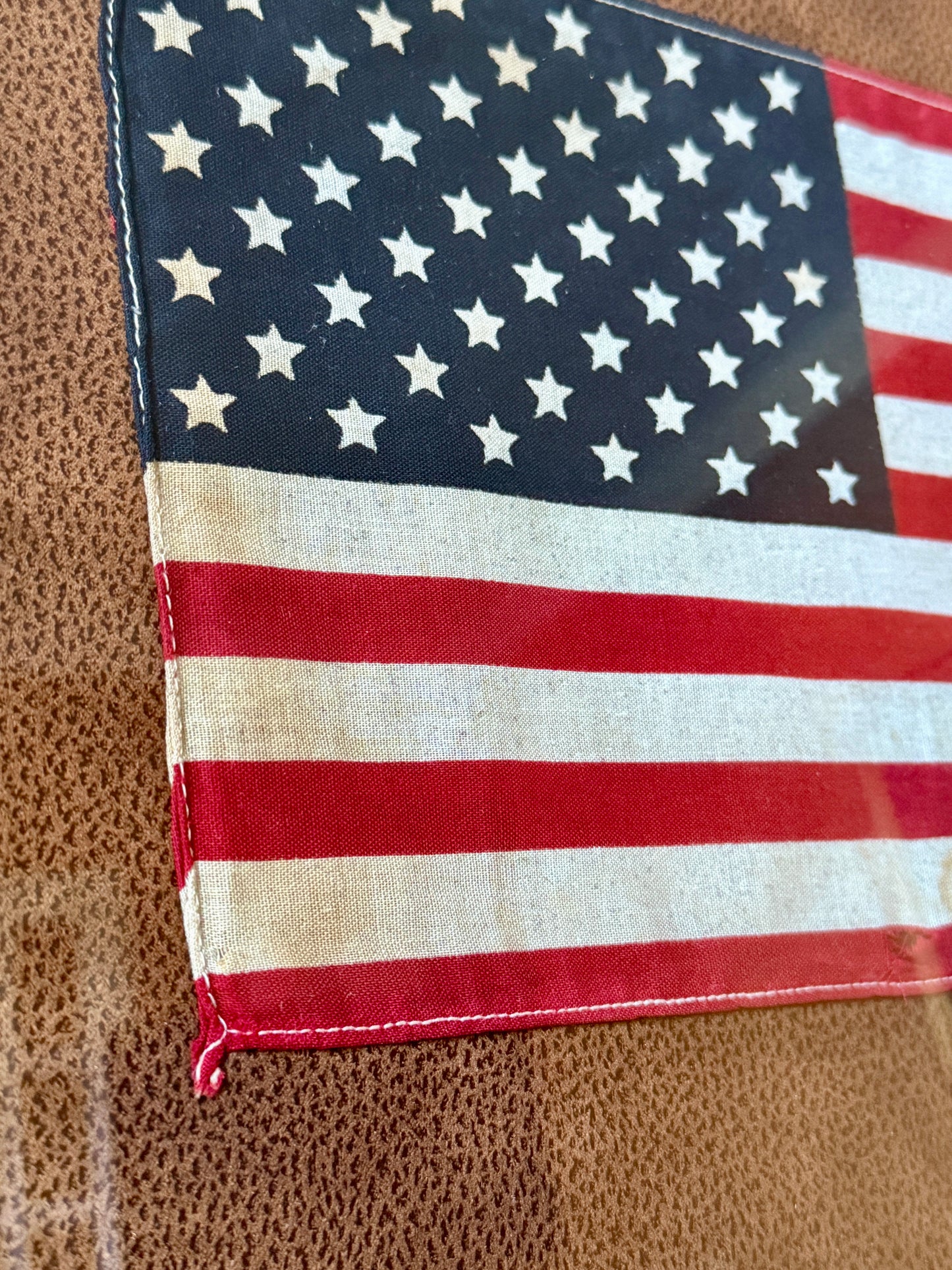 Vintage 50 Star American Flag on Faux Leather in Gold Barnwood Frame