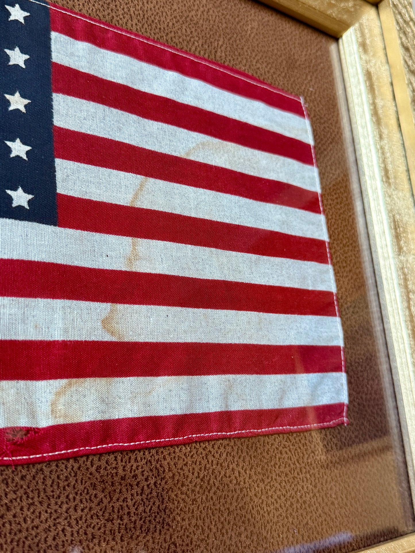 Vintage 50 Star American Flag on Faux Leather in Gold Barnwood Frame