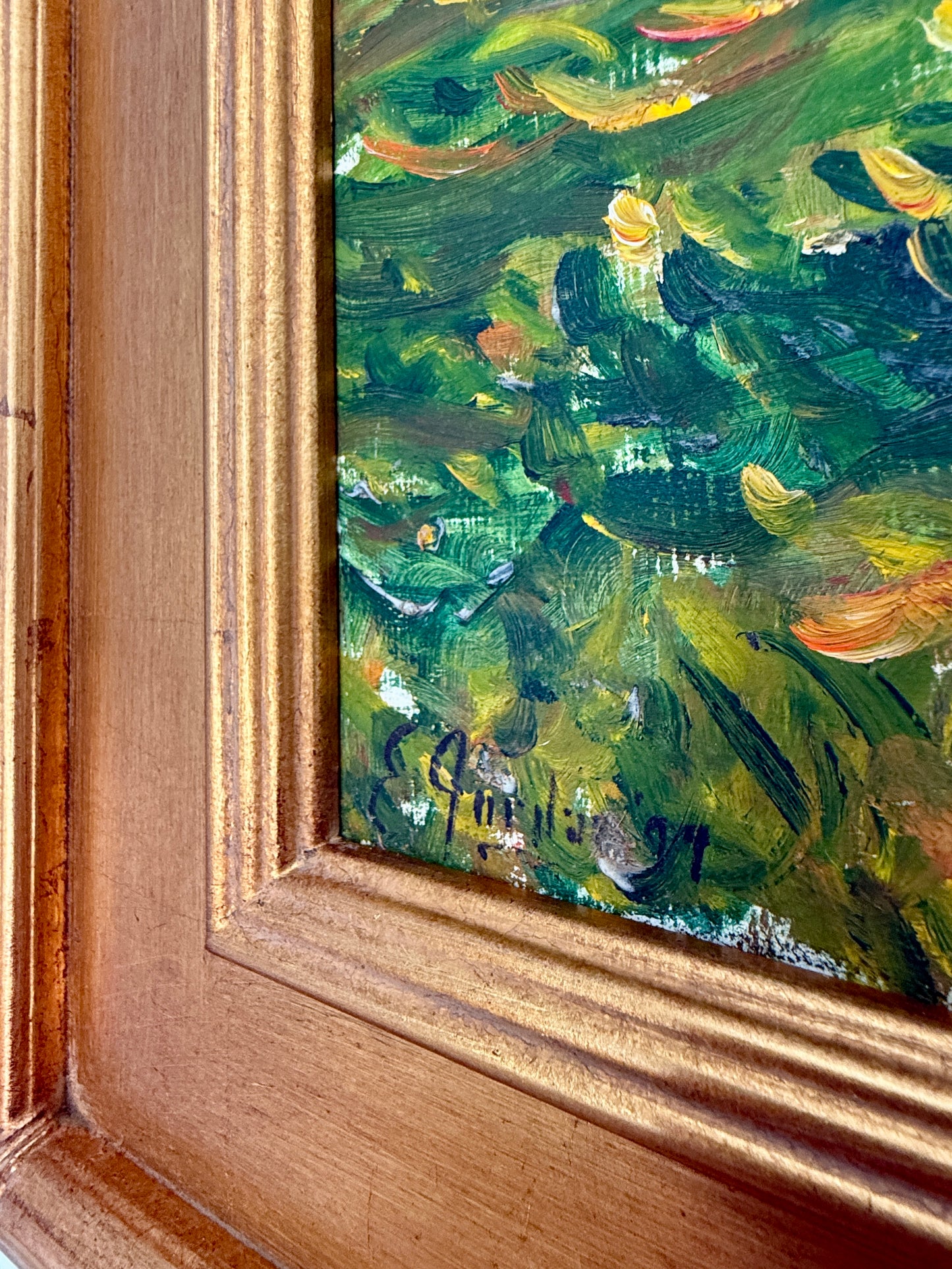 Edmund Jordan Saturday at the Lake Sunfish Sailboats Oil Painting in Gold Frame