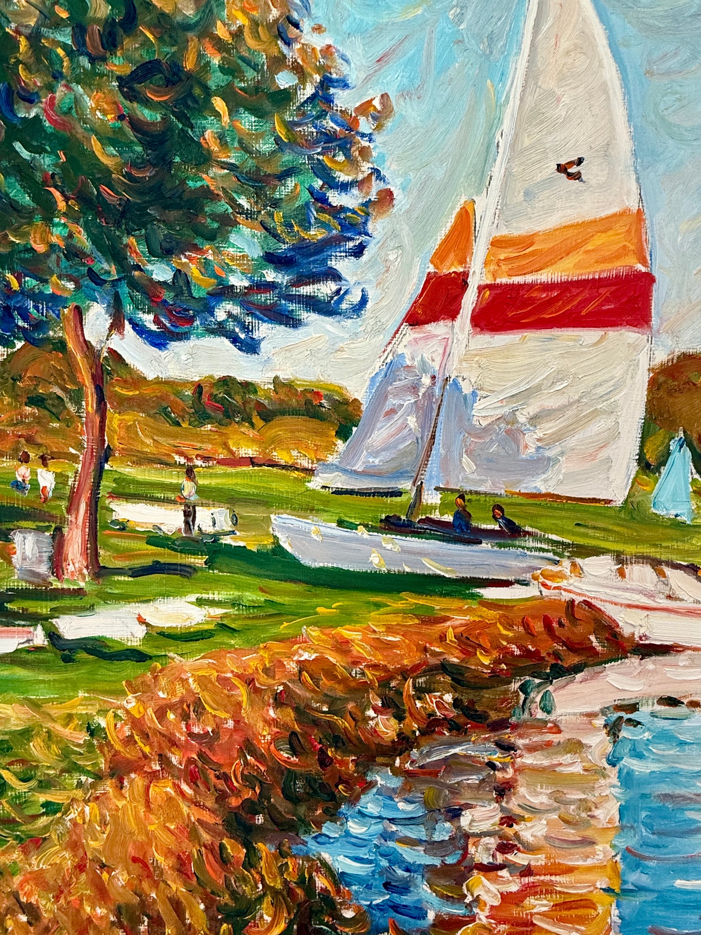 Edmund Jordan Saturday at the Lake Sunfish Sailboats Oil Painting in Gold Frame