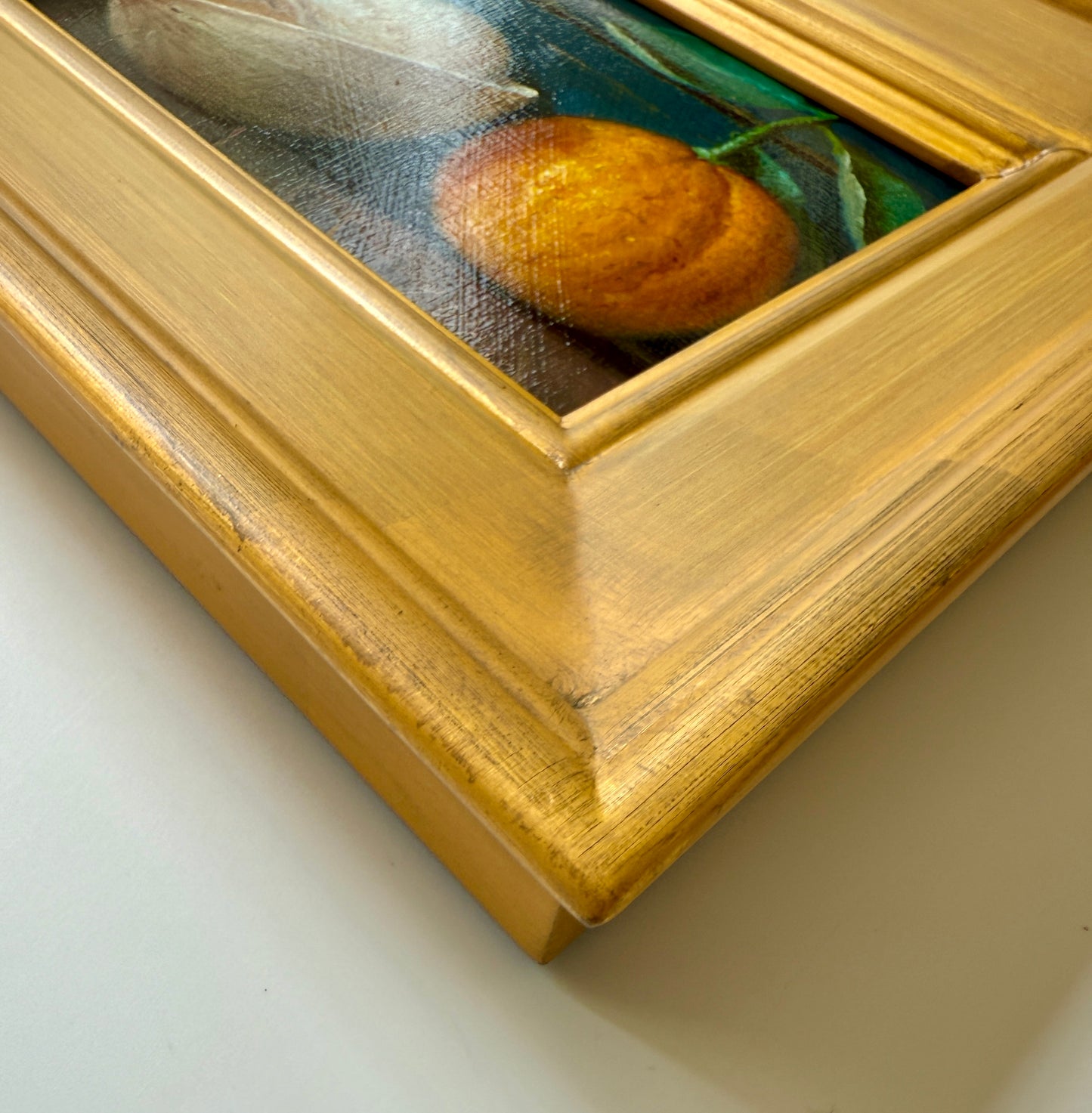 Seashell and Clementine Realist Still Life Oil Painting in Gold Frame