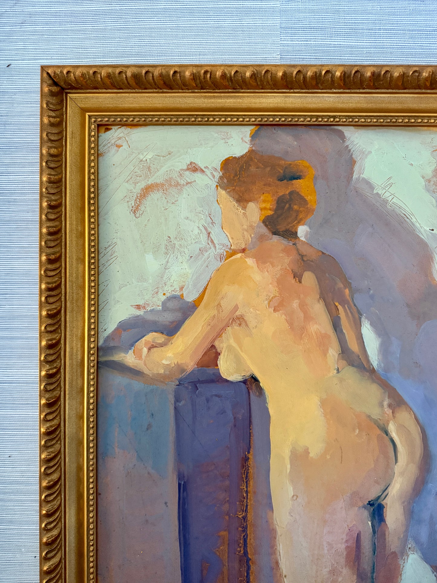 Leigh Gustafson Female Nude Portrait Oil Painting in Ornate Gold Frame