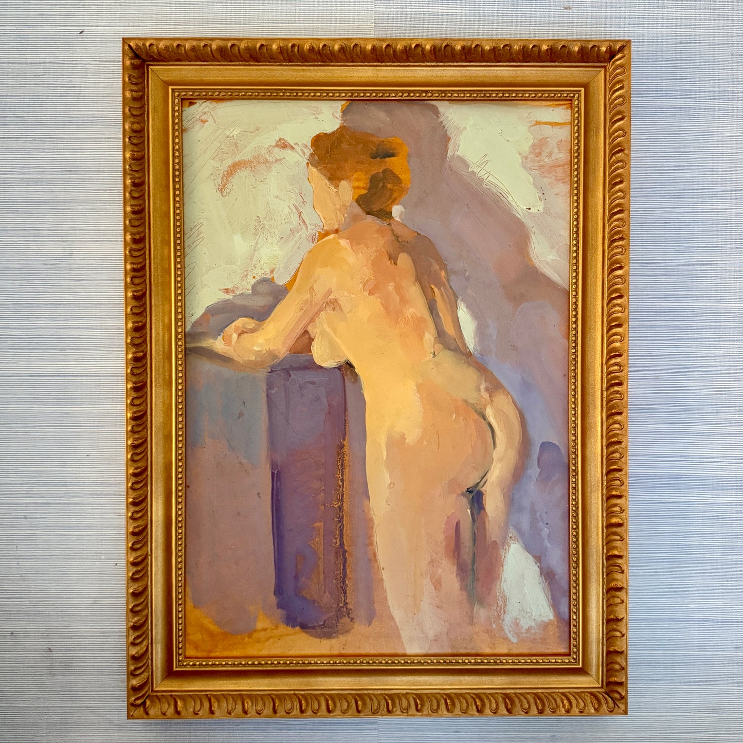 Leigh Gustafson Female Nude Portrait Oil Painting in Ornate Gold Frame