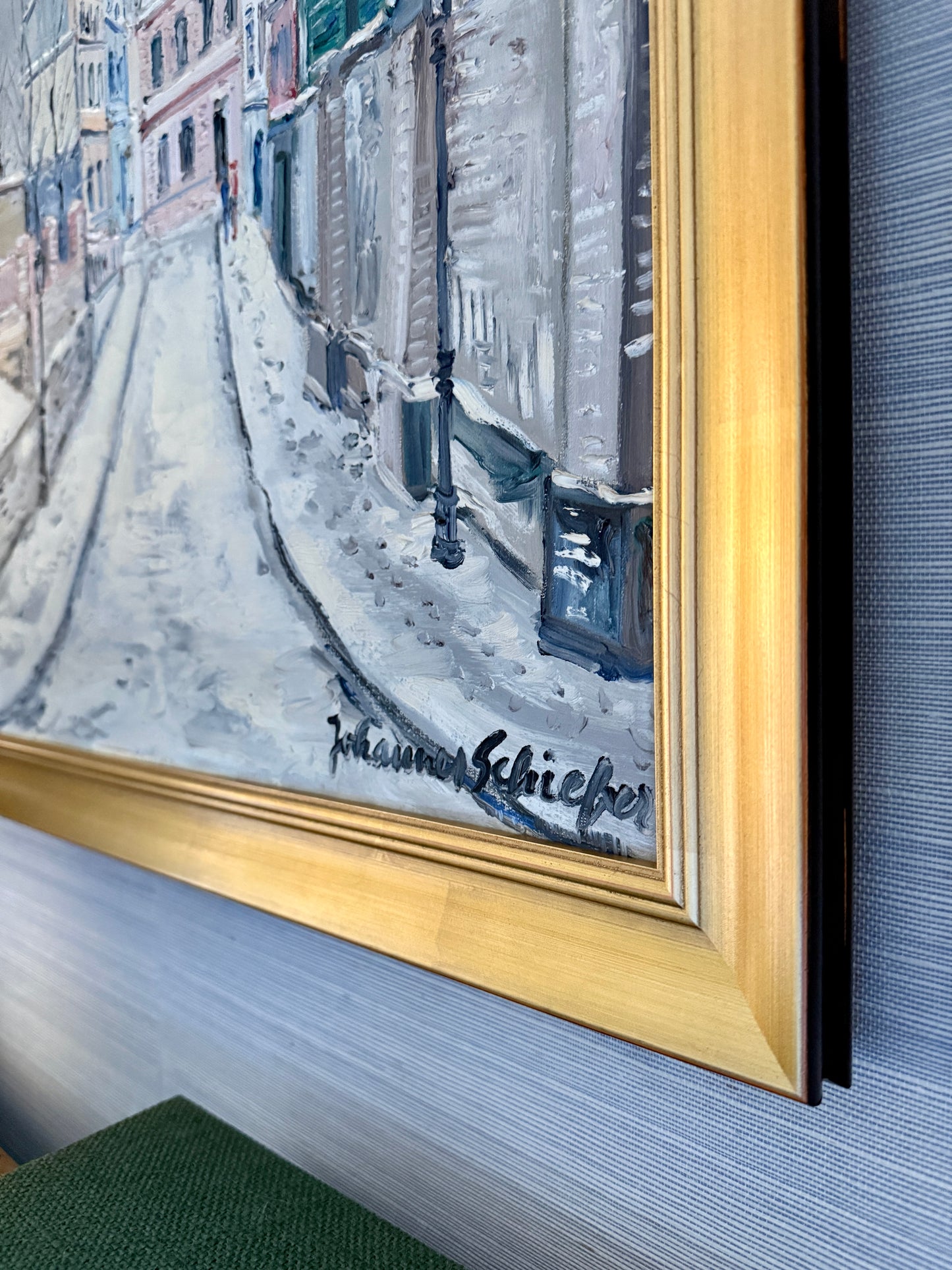 Johannes Schiefer Montmarte Paris in the Snow Oil Painting in Gold Frame