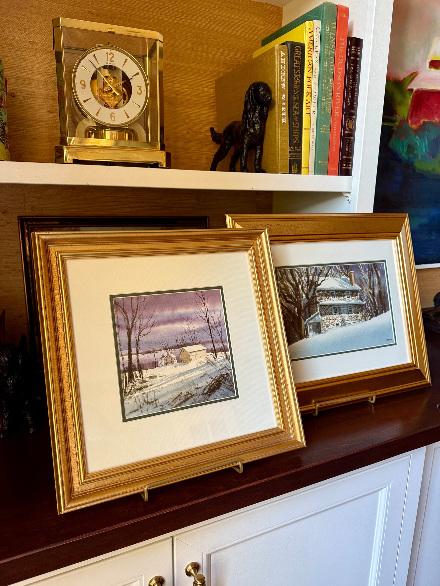 Thomas Newnam Chester County Pennsylvania Landscape Purple Sky Farm House Watercolor in Gold Frame