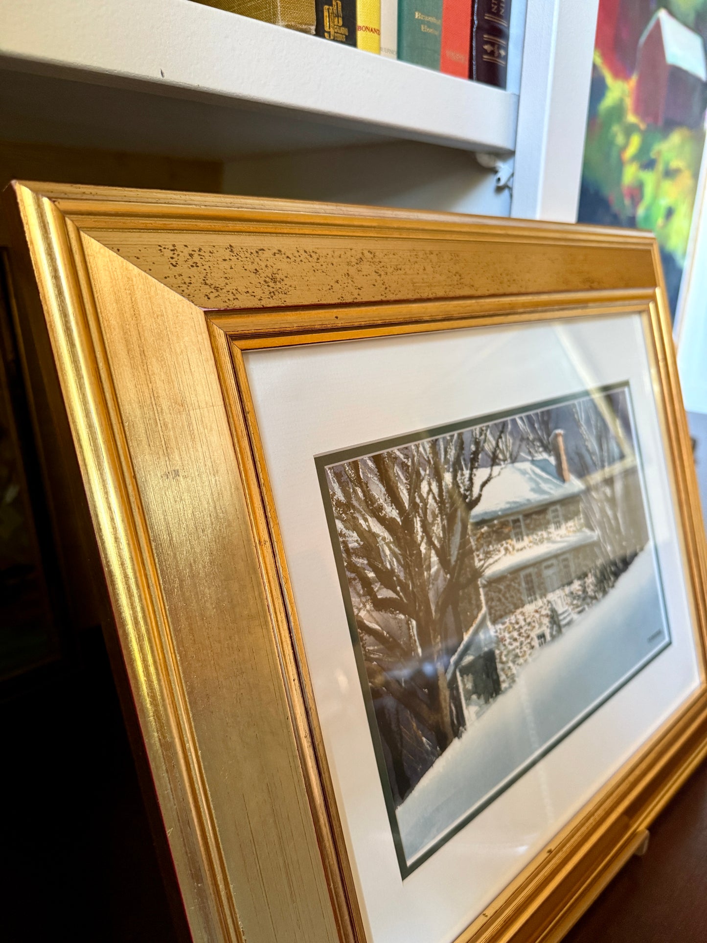 Thomas Newnam Chadds Ford Pennsylvania Landscape John Chad House in Winter Watercolor in Gold Frame