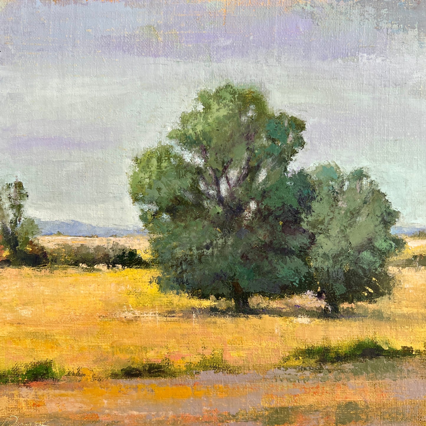 Patricia Tomes Landscape Oil Painting in Natural Wood Floater Frame