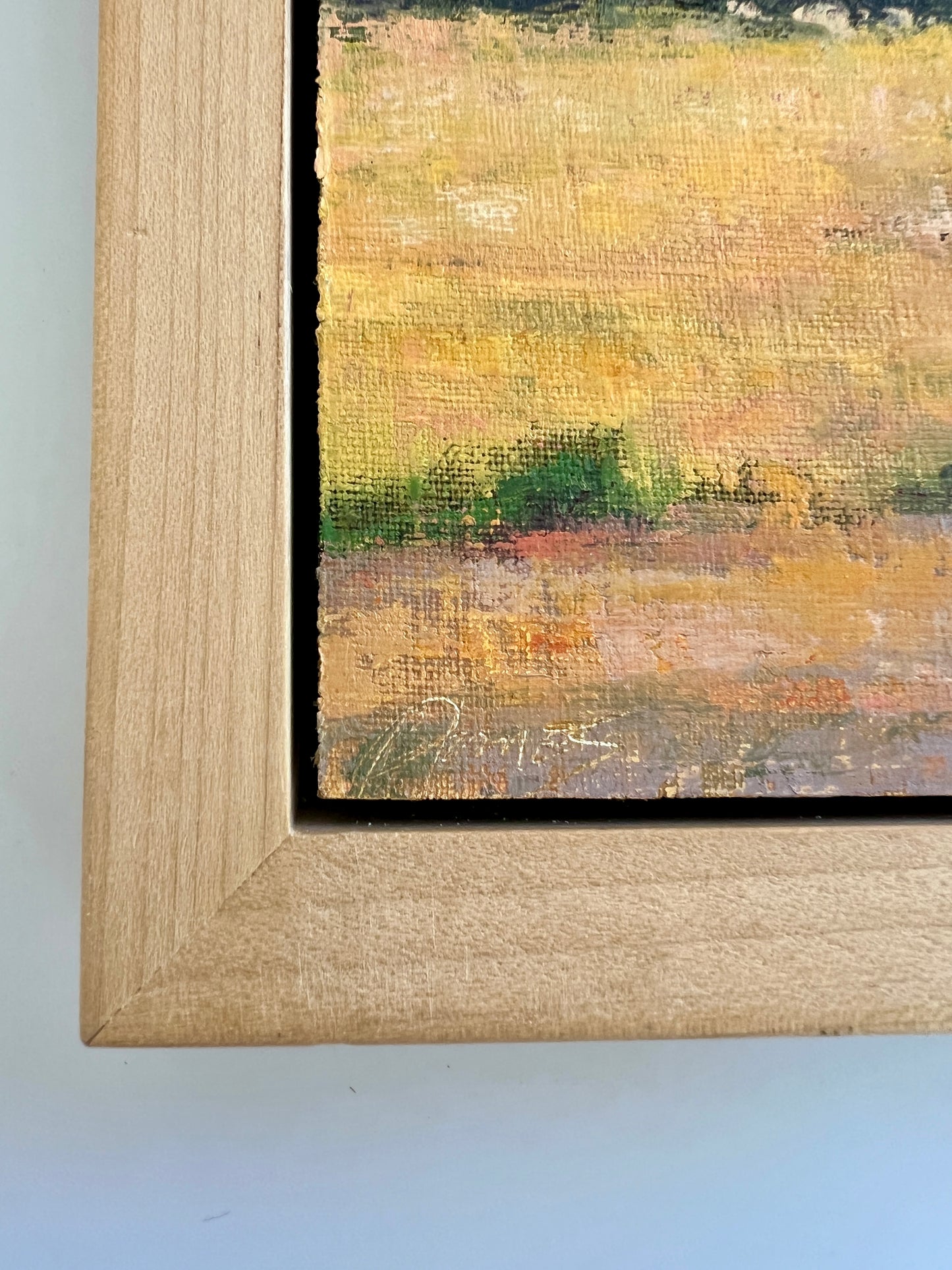 Patricia Tomes Landscape Oil Painting in Natural Wood Floater Frame