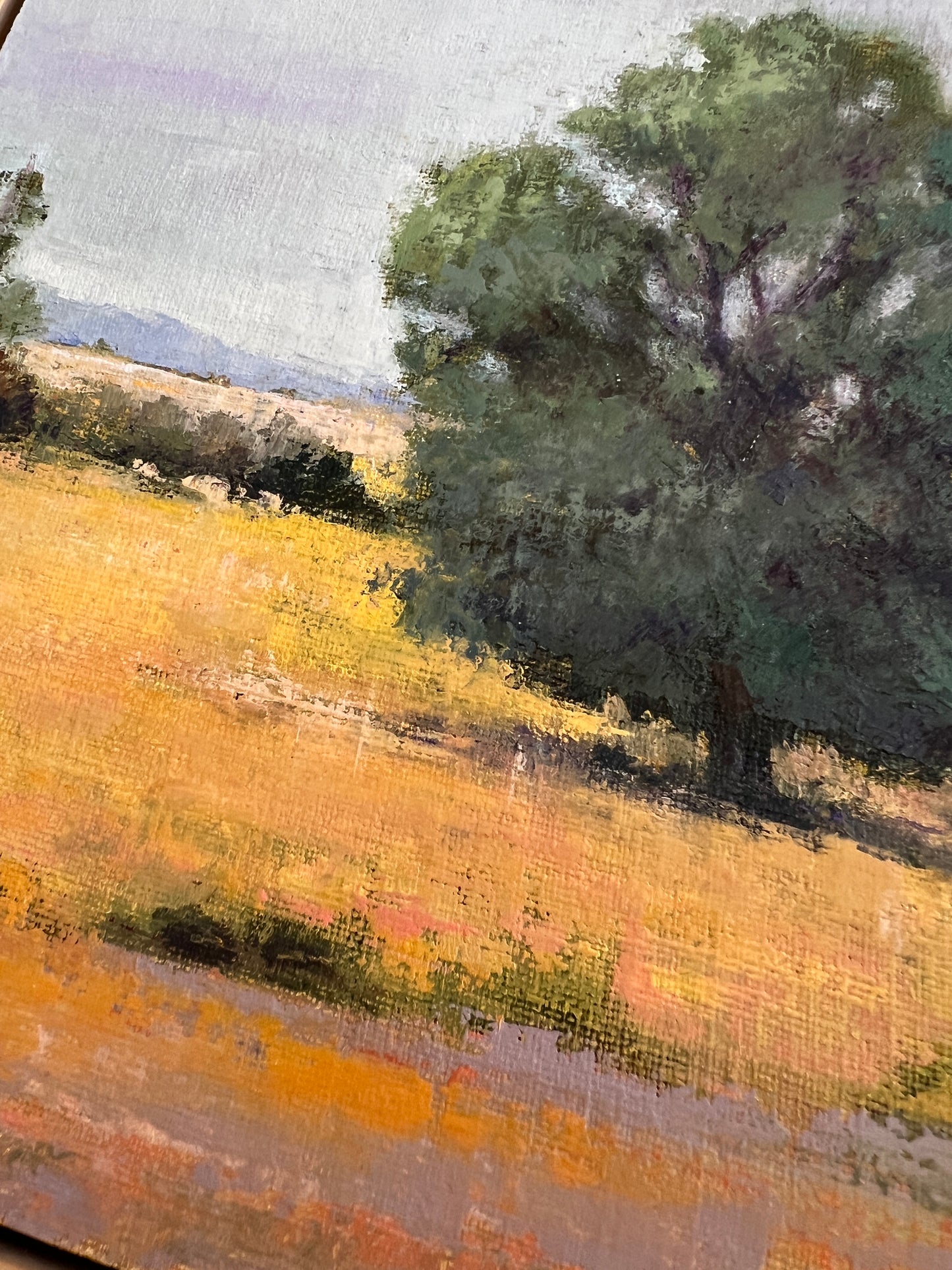 Patricia Tomes Landscape Oil Painting in Natural Wood Floater Frame