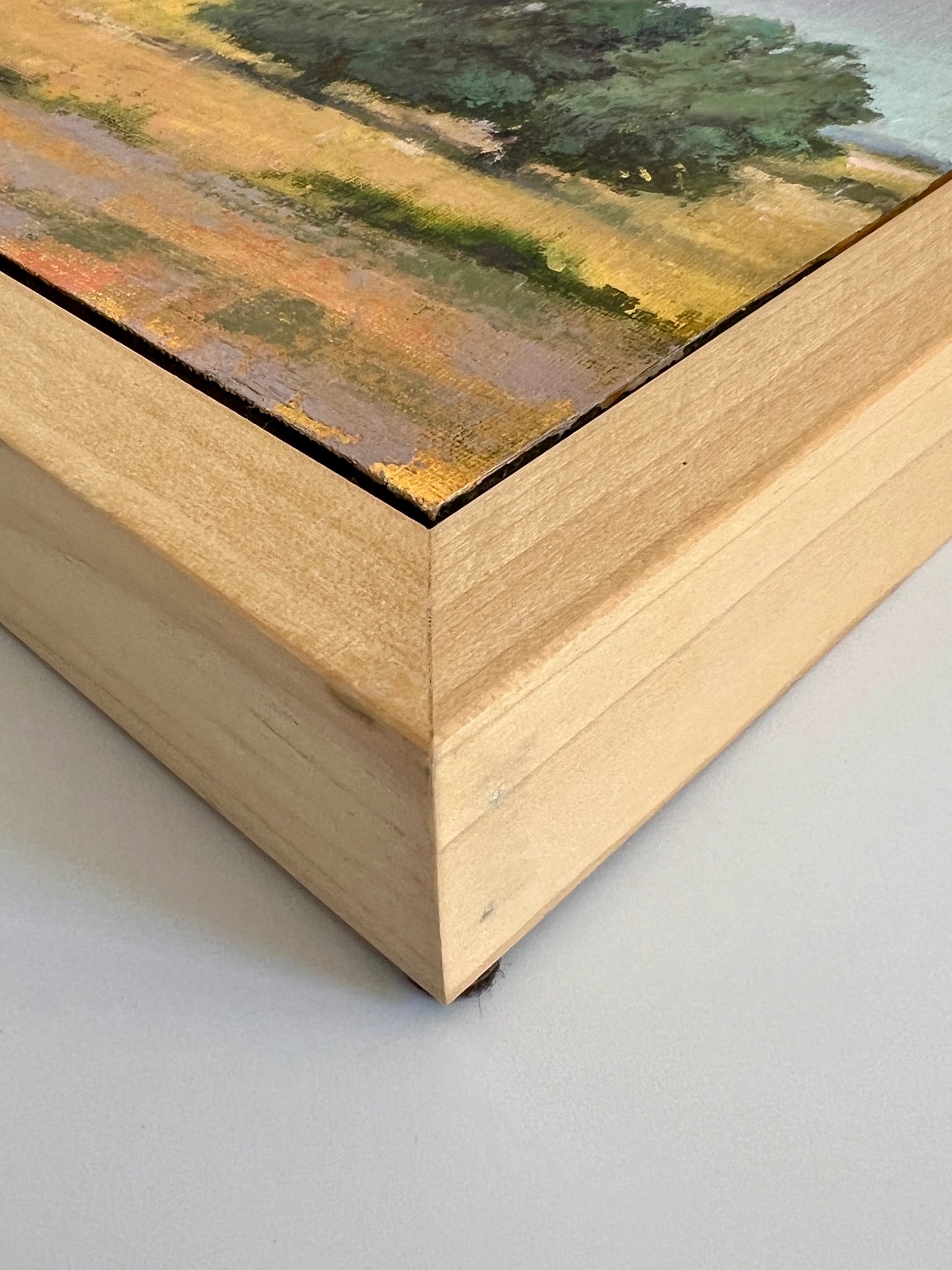Patricia Tomes Landscape Oil Painting in Natural Wood Floater Frame