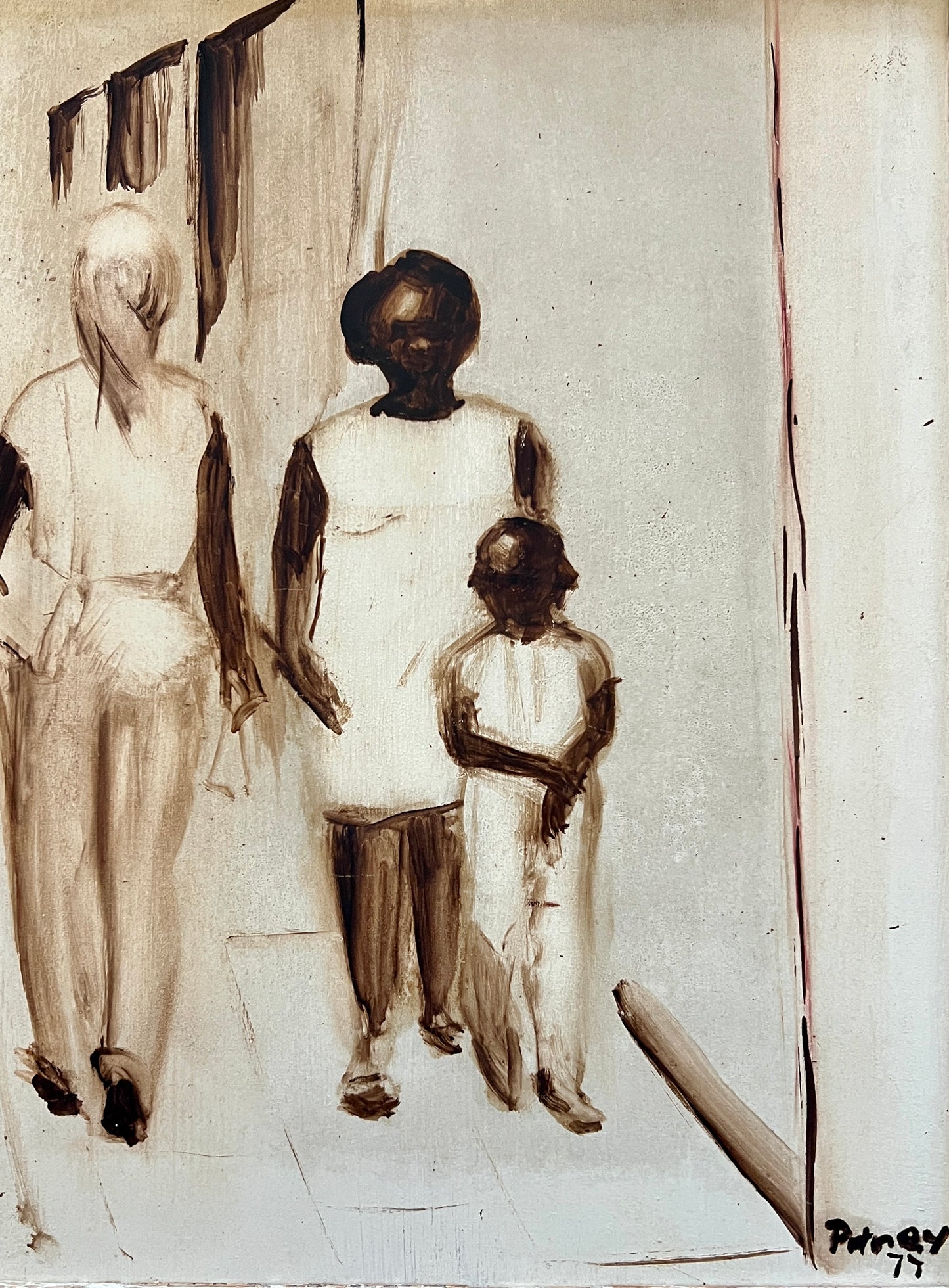 Mid Century African American Mother and Child Portrait in Wood Frame