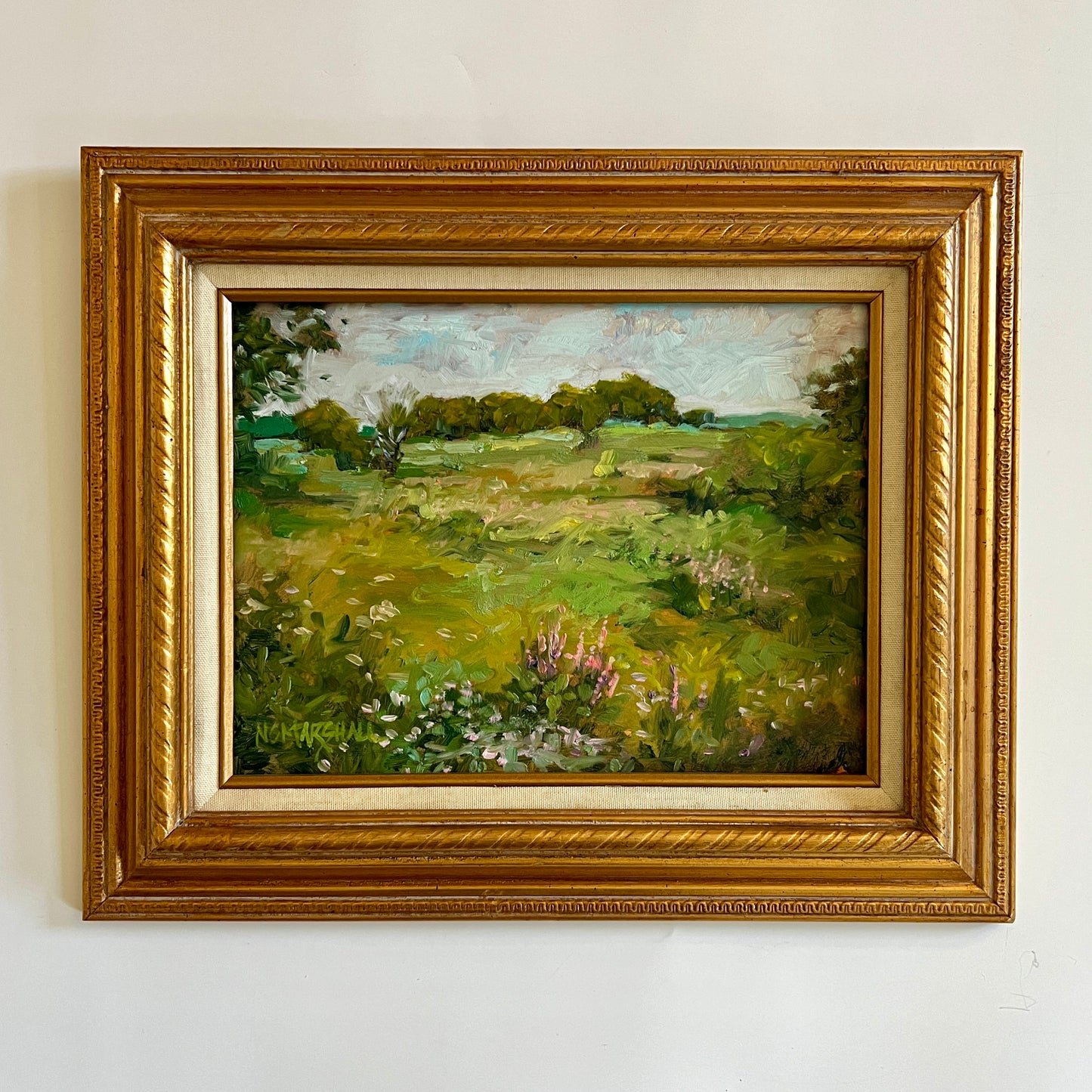 NC Marshall Impressionist Landscape Oil Painting in Gold Rope Frame