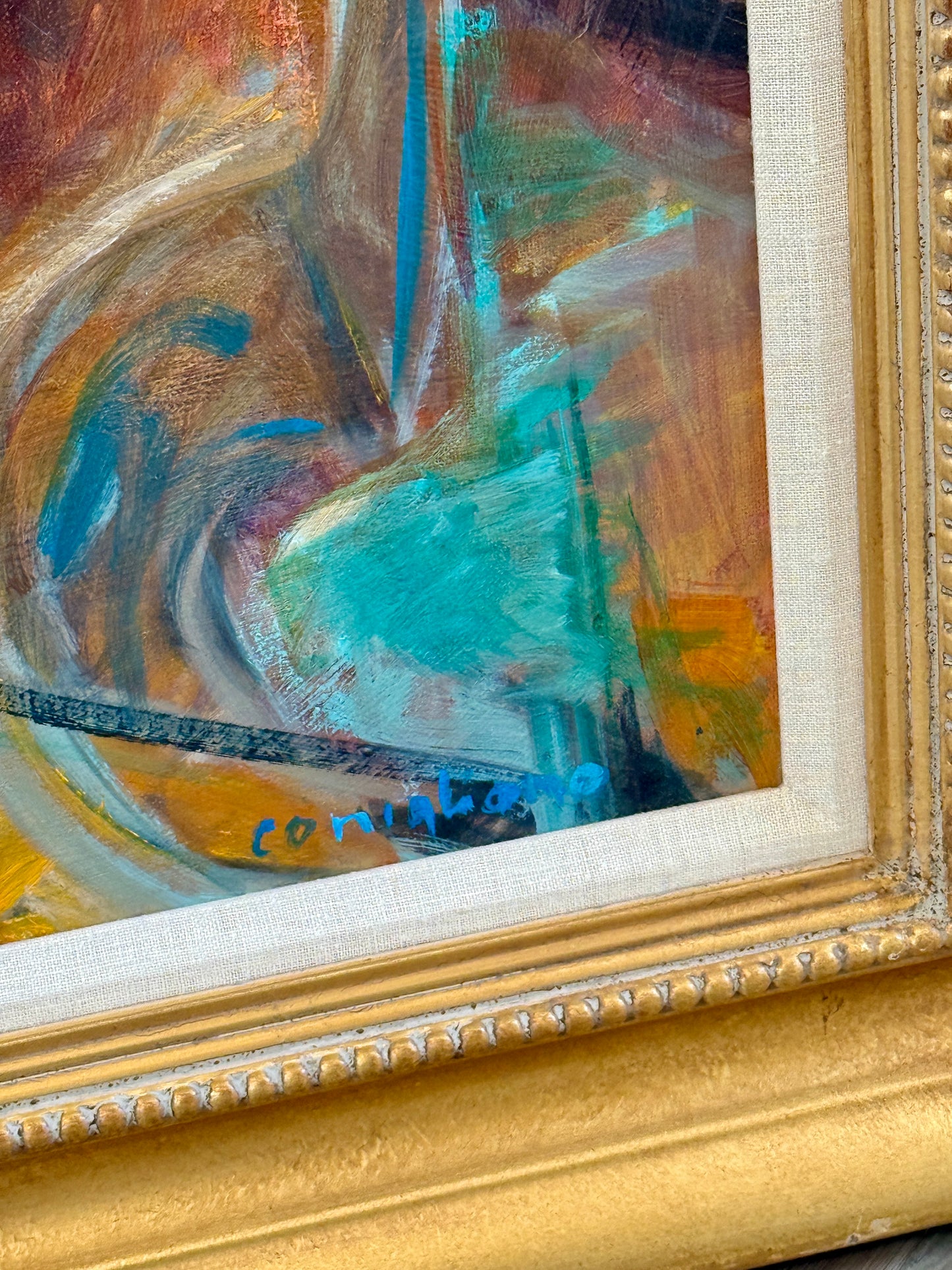 Conchita Conigliano Le Violoncelle Portrait of a Cellist Oil Painting in Gold Frame