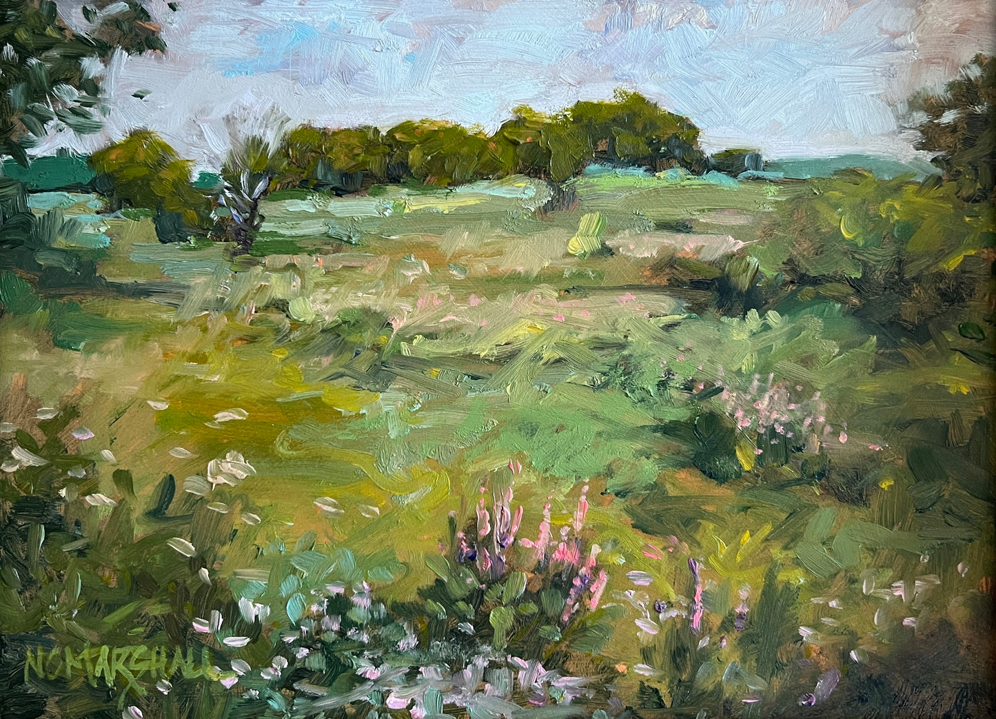 NC Marshall Impressionist Landscape Oil Painting in Gold Rope Frame