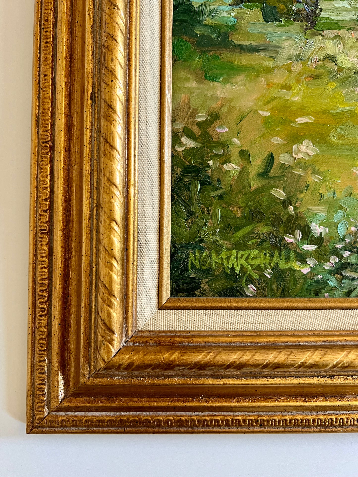 NC Marshall Impressionist Landscape Oil Painting in Gold Rope Frame