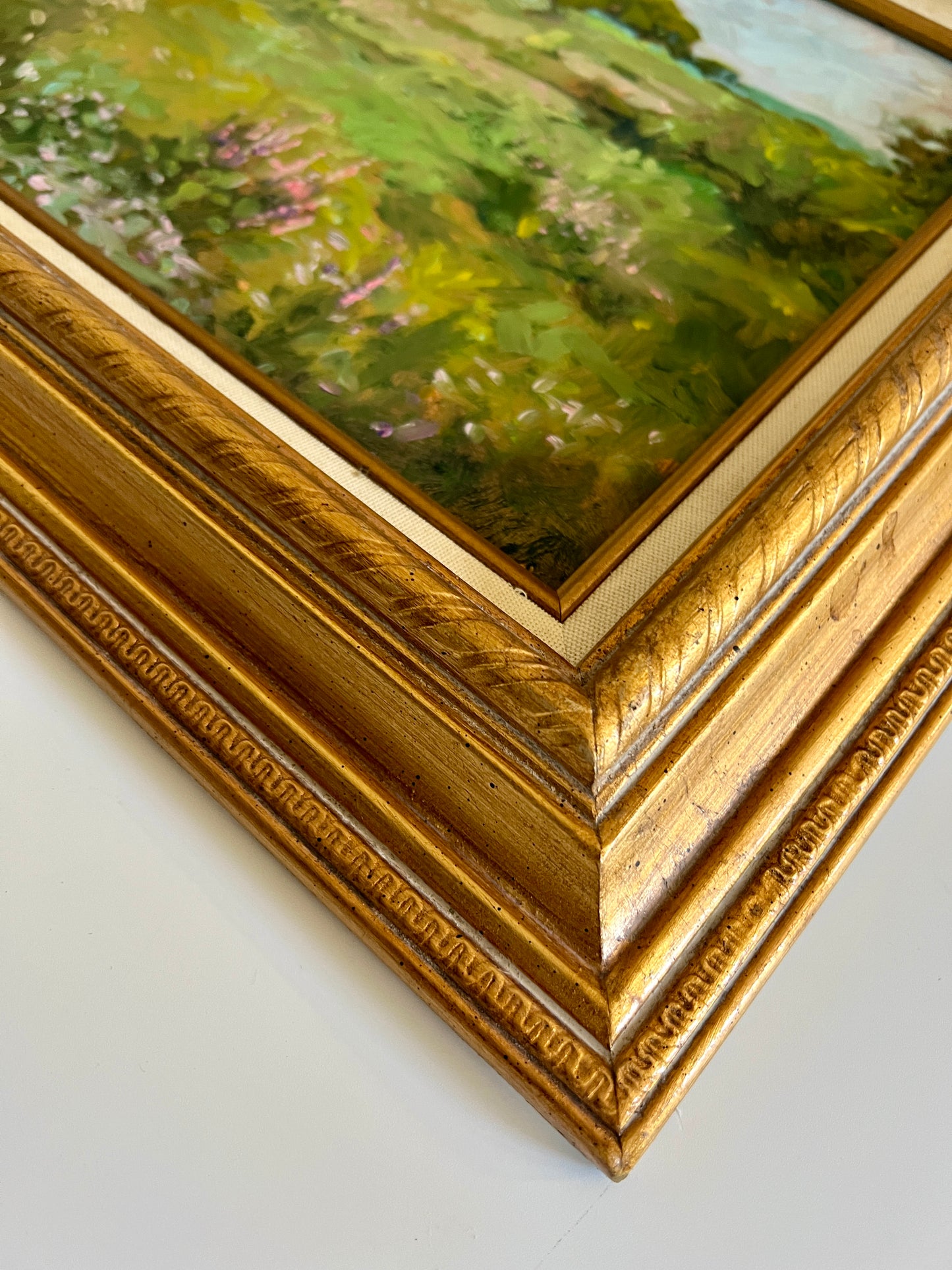 NC Marshall Impressionist Landscape Oil Painting in Gold Rope Frame