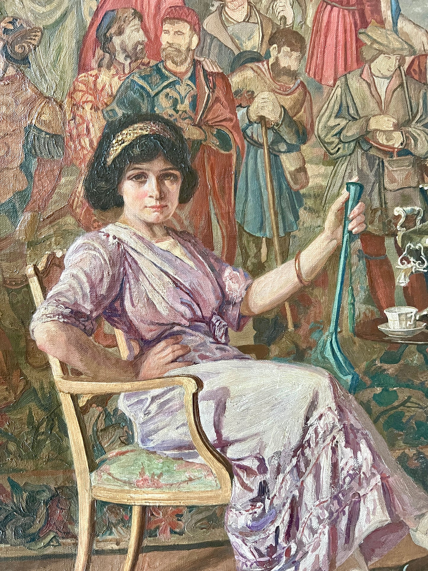 Henry Eugene Fritz (1875-1956) 1912 Oil Painting Portrait of Miss Schimang in Gold Frame