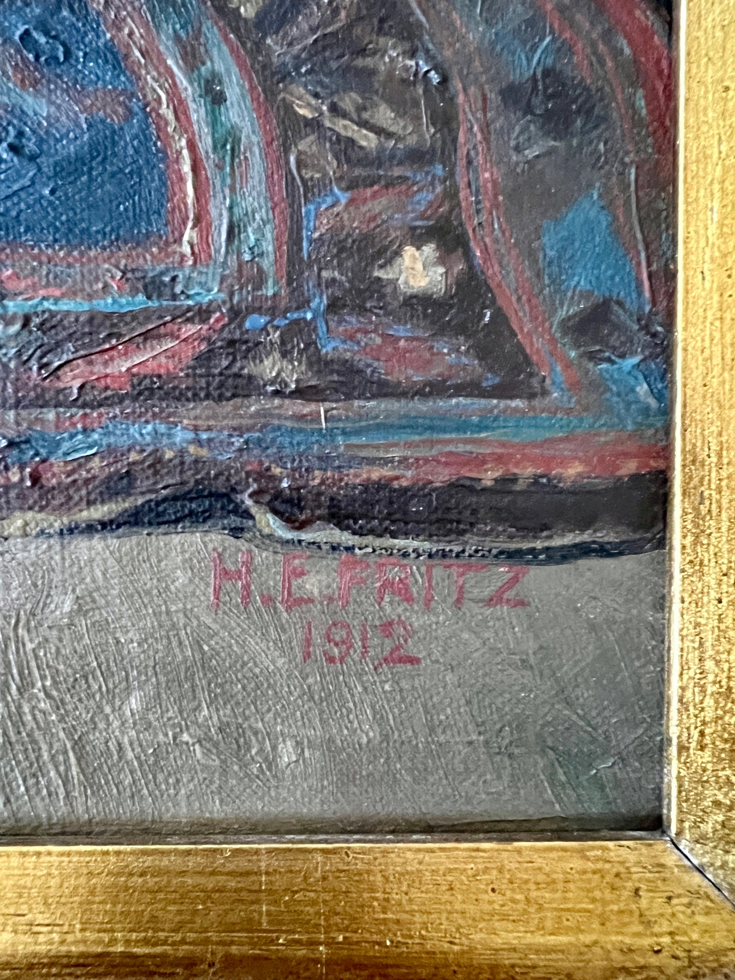 Henry Eugene Fritz (1875-1956) 1912 Oil Painting Portrait of Miss Schimang in Gold Frame