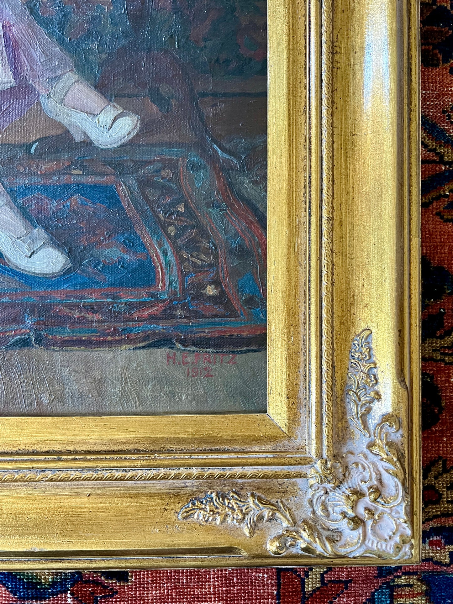 Henry Eugene Fritz (1875-1956) 1912 Oil Painting Portrait of Miss Schimang in Gold Frame