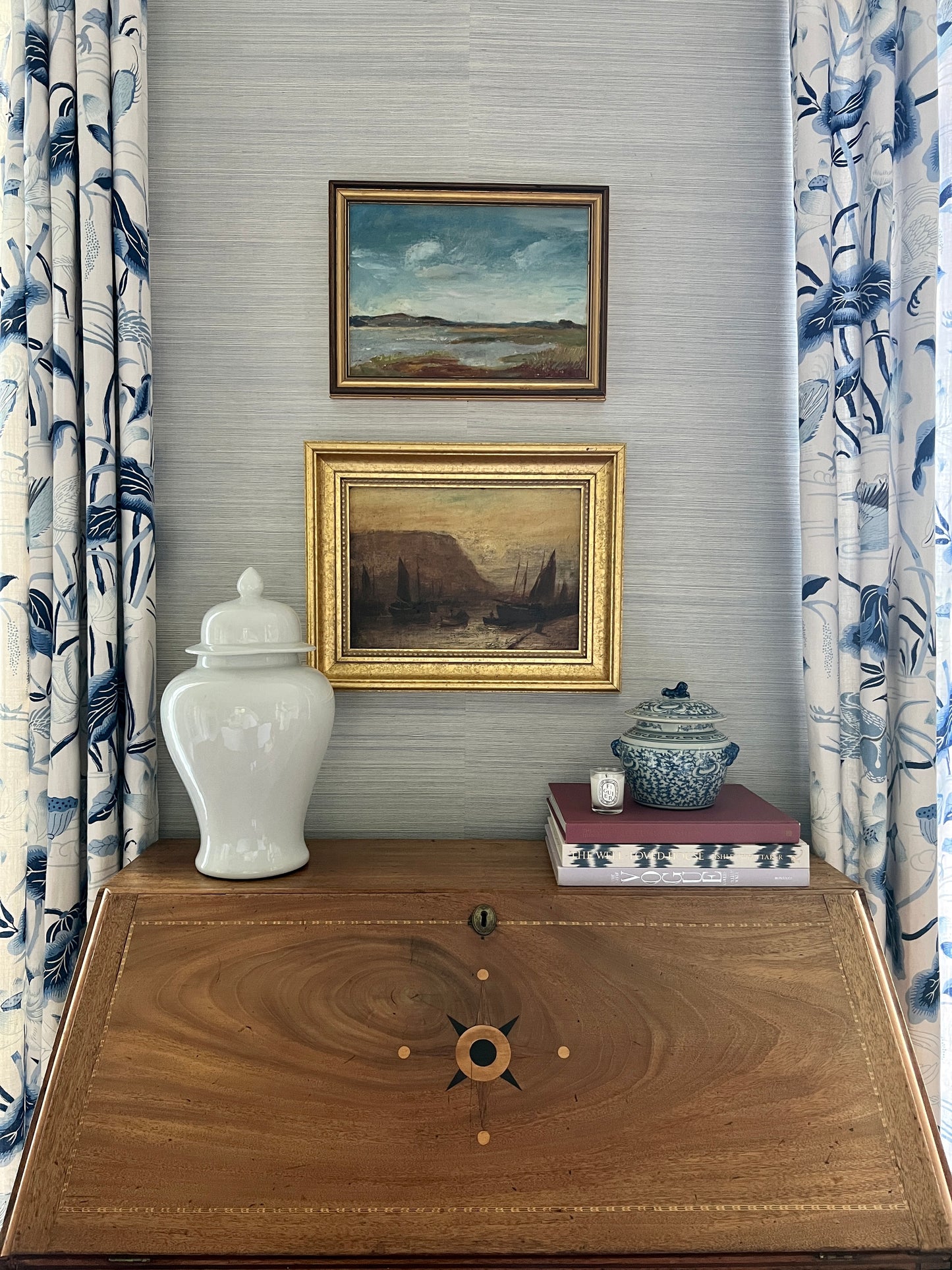 19th Century Sailboats in Harbor Under the Moonlight in Gold Frame