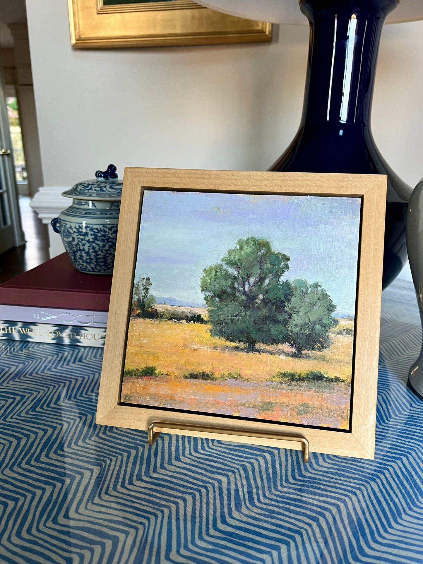 Patricia Tomes Landscape Oil Painting in Natural Wood Floater Frame