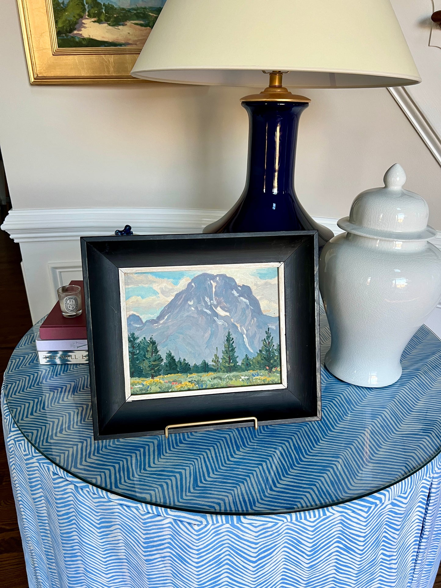 Robert Lynn Lambdin Mt. Moran, Wyoming #2 Mountain Landscape Oil Painting in Black Frame