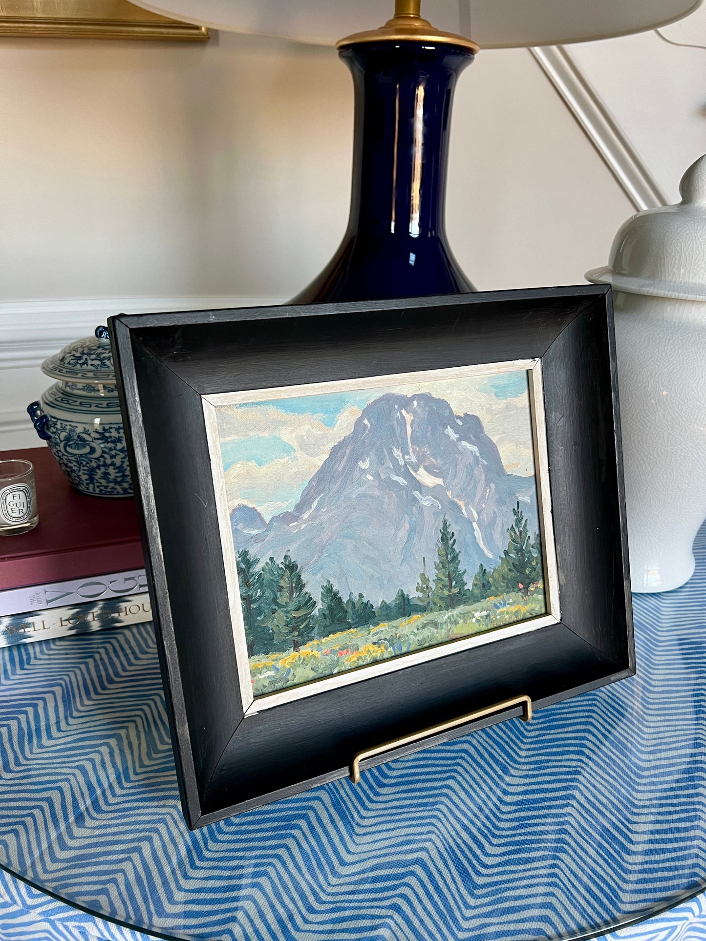 Robert Lynn Lambdin Mt. Moran, Wyoming #2 Mountain Landscape Oil Painting in Black Frame