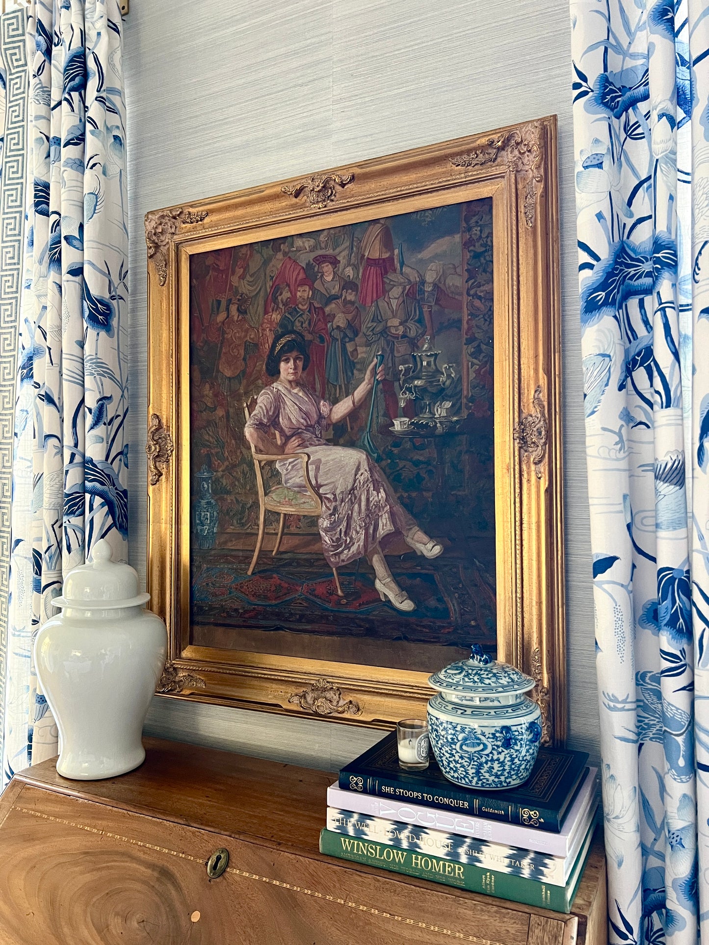 Henry Eugene Fritz (1875-1956) 1912 Oil Painting Portrait of Miss Schimang in Gold Frame
