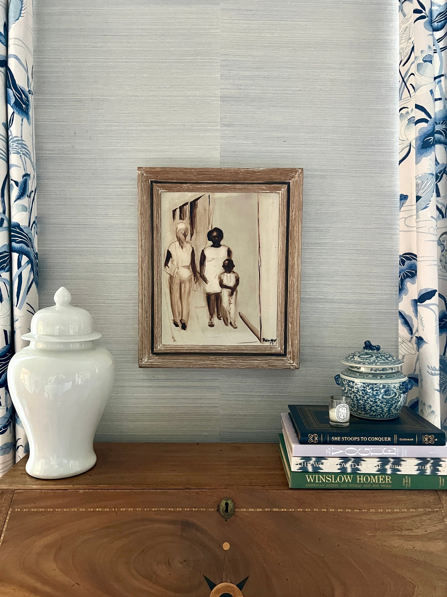 Mid Century African American Mother and Child Portrait in Wood Frame