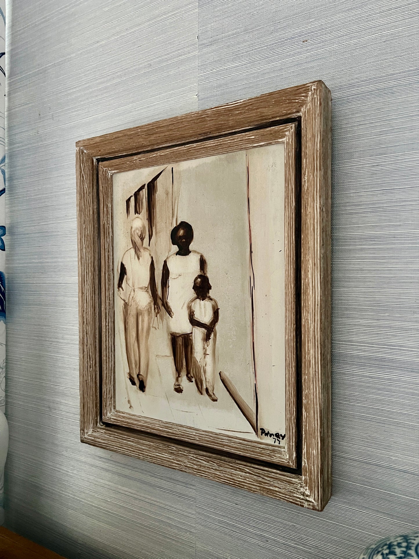 Mid Century African American Mother and Child Portrait in Wood Frame