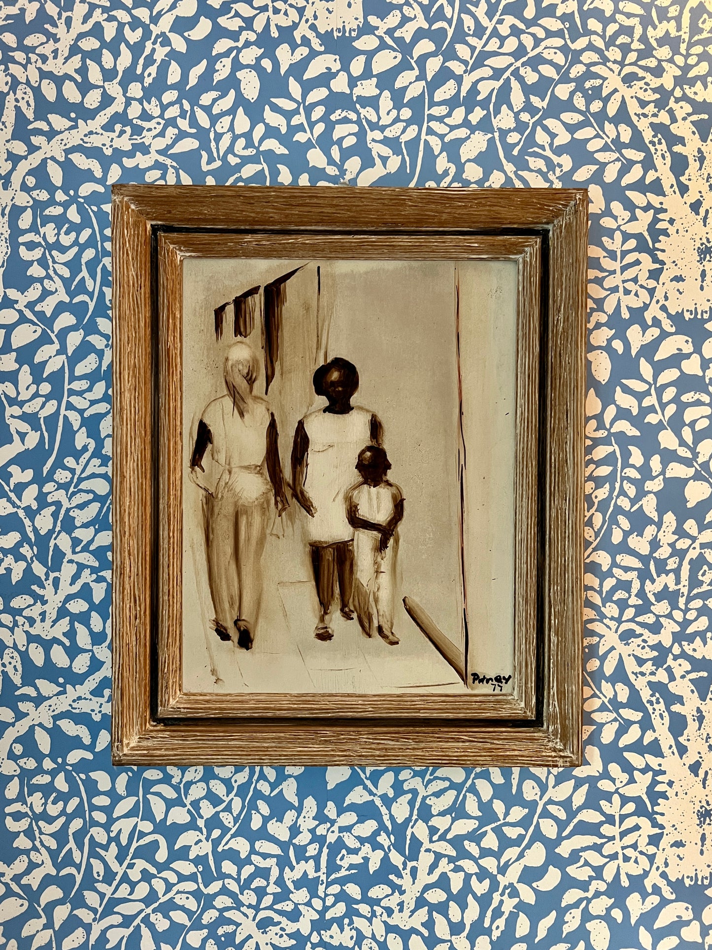 Mid Century African American Mother and Child Portrait in Wood Frame