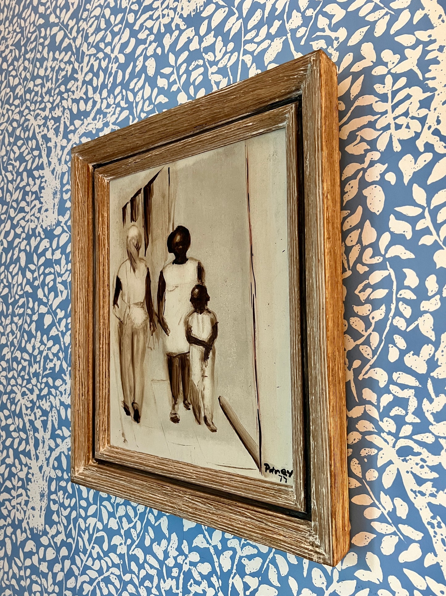 Mid Century African American Mother and Child Portrait in Wood Frame