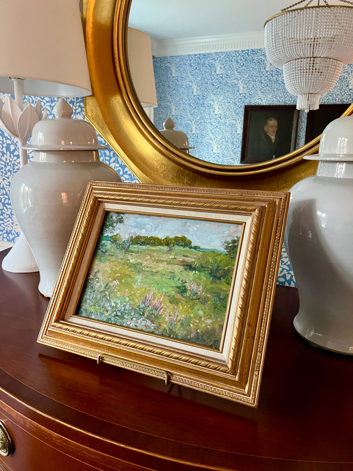 NC Marshall Impressionist Landscape Oil Painting in Gold Rope Frame