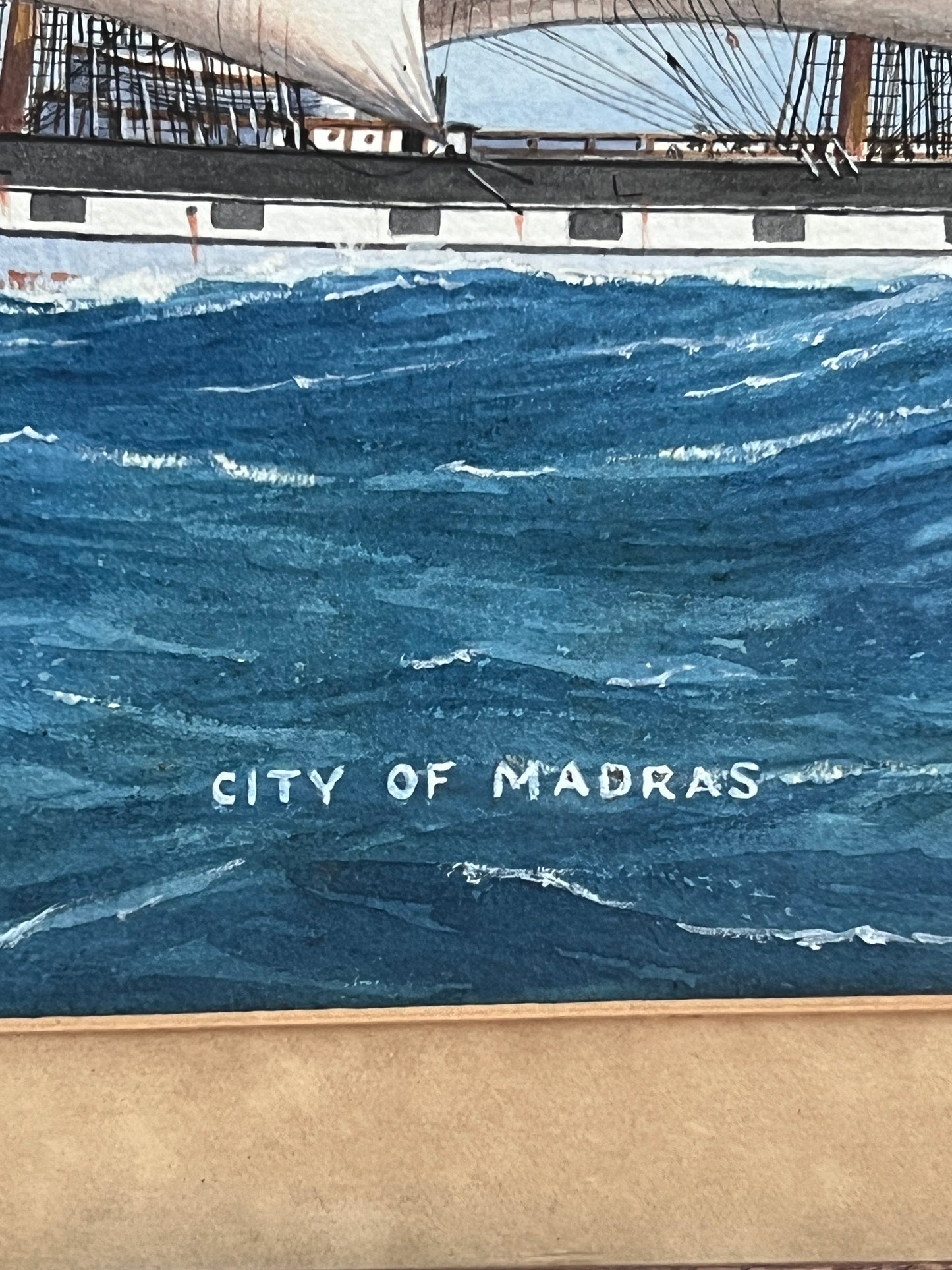 Pelham Jones City of Madras Ship Portrait Painting in Wood Frame