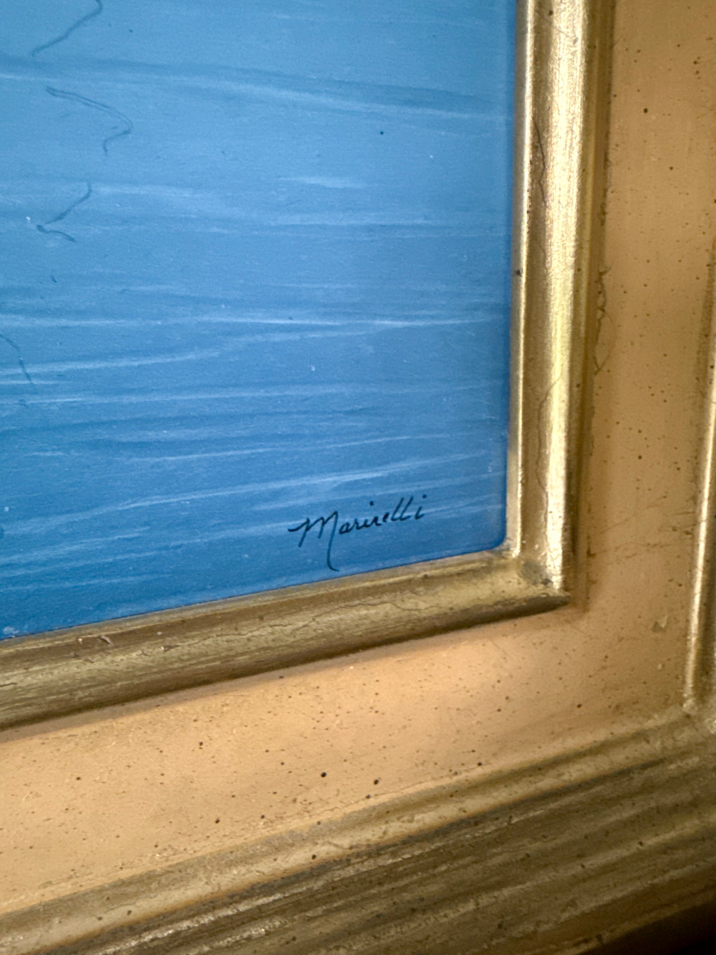 Christie Marinelli Pink Catboat in Seascape Oil Painting in Gold Frame