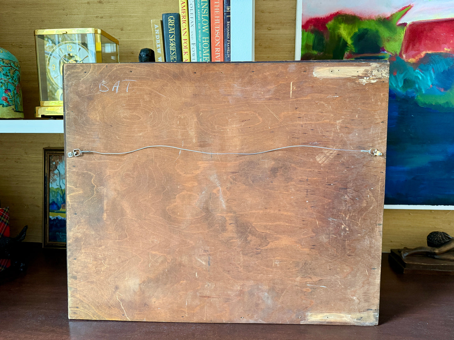 Early 20th Century Portrait of Hunting Dogs in Landscape Oil Painting in Wood Frame