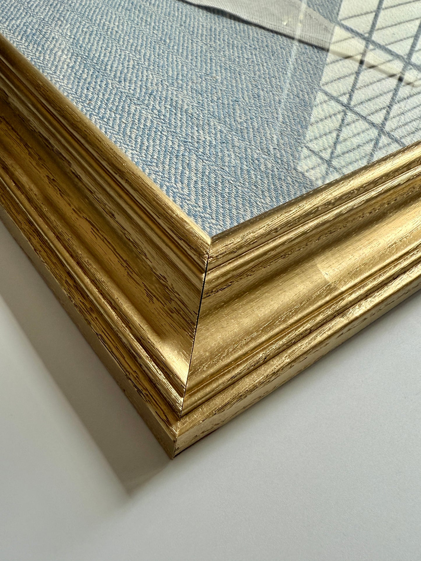 Vintage Second Substitute Burgee Nautical Flag on Blue Herringbone Fabric in Gold Frame