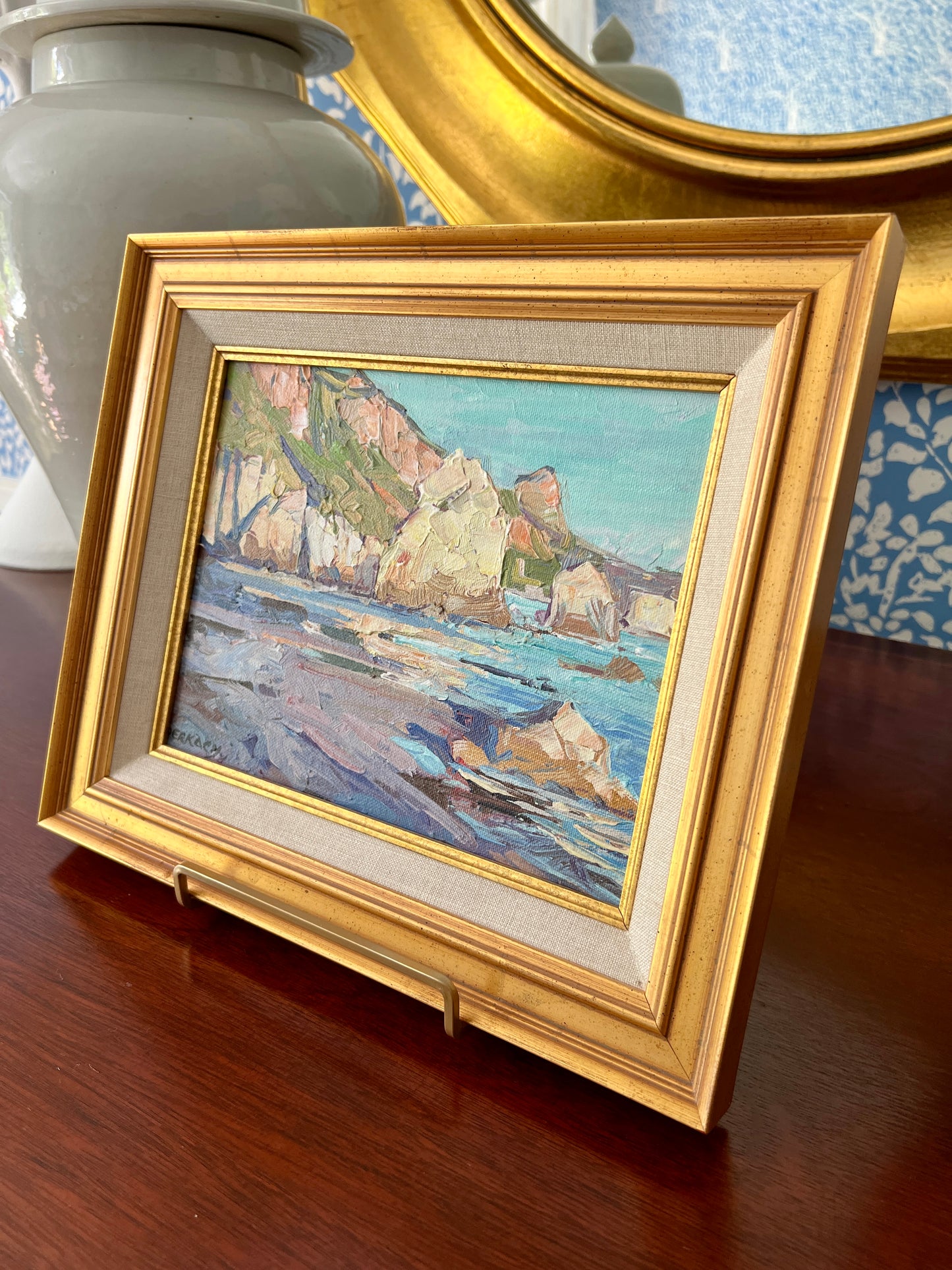 Vladimir Derkach Big Sur California Colorful Coastal Landscape Oil in Gold Frame