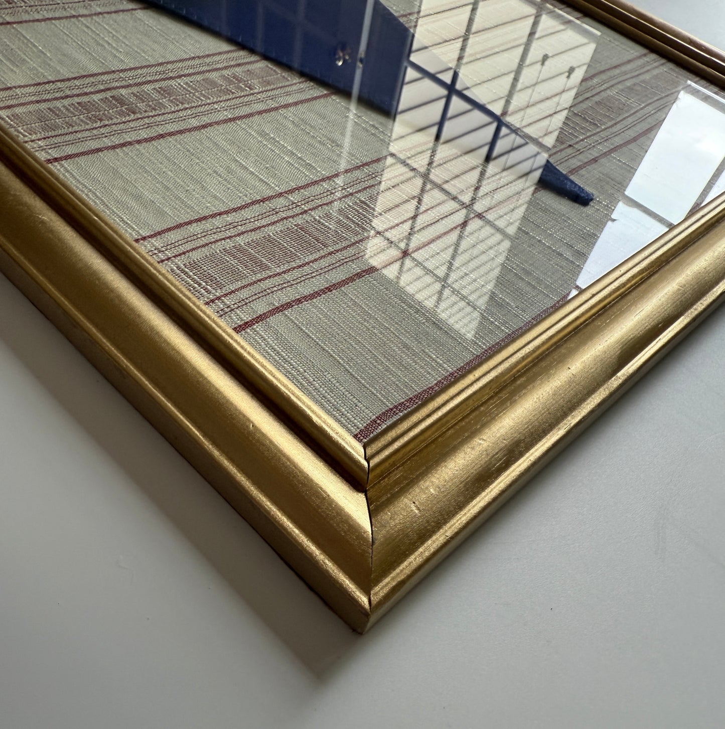 Vintage "D" Burgee Nautical Flag on Red and Ivory Striped Linen in Gold Frame