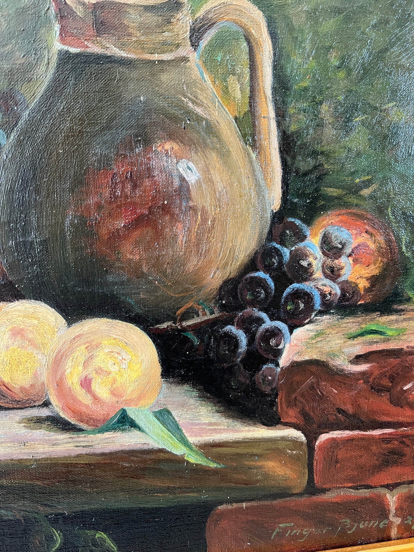 1927 Still Life of Peaches, Melon, Cabbage in Thick Gold Frame