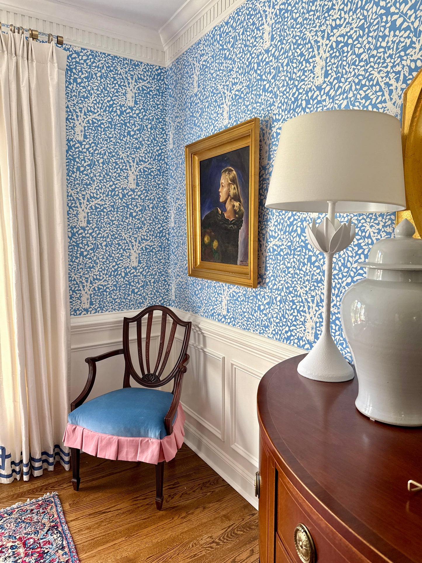 Vintage Blonde Young Woman Portrait Oil Painting in Gold Frame