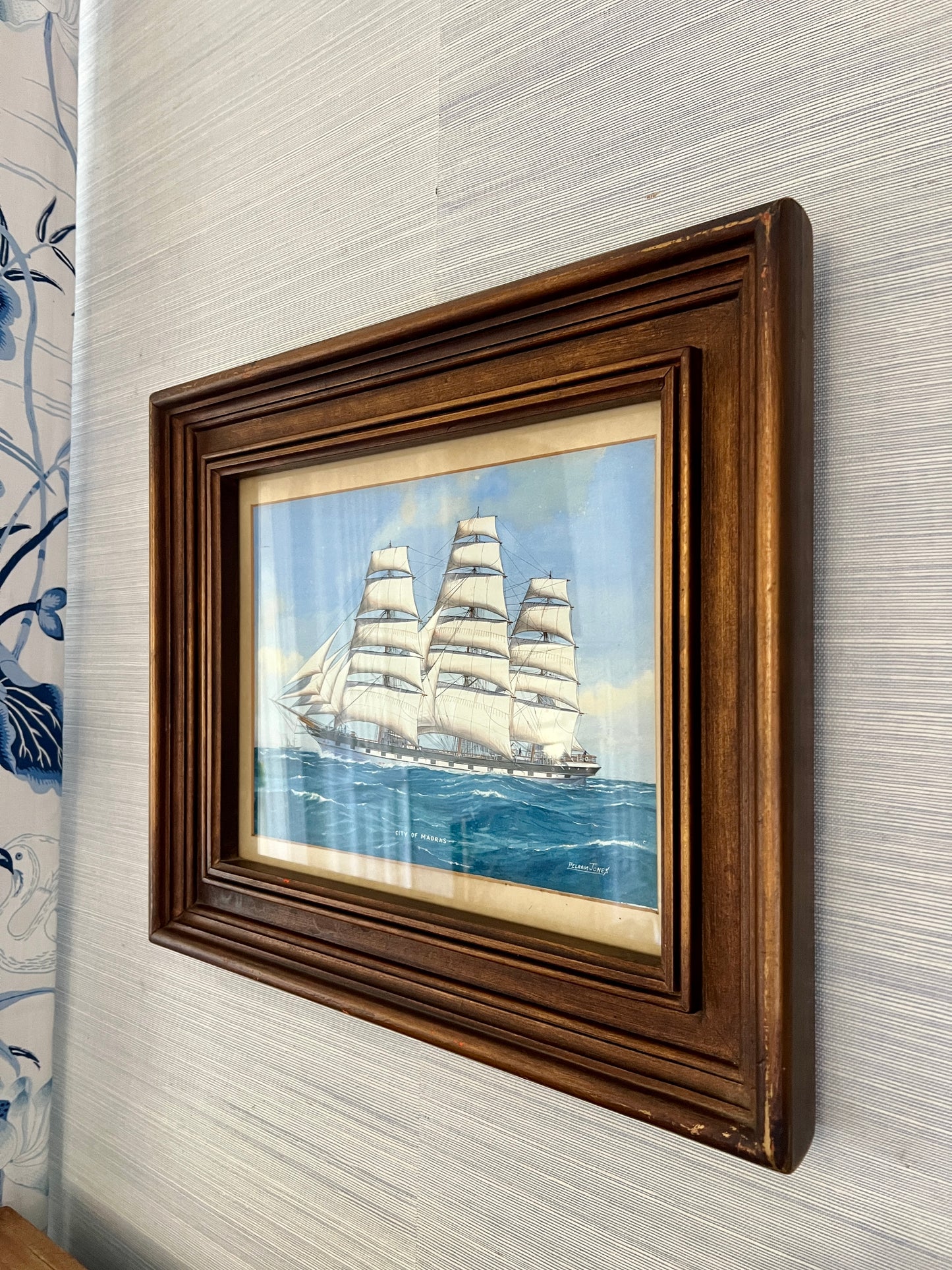 Pelham Jones City of Madras Ship Portrait Painting in Wood Frame