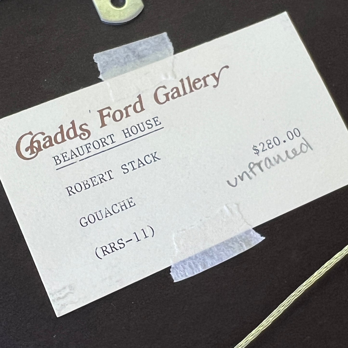 Robert Stack Beaufort House Portrait Gouache Painting in Light Gold Bamboo Frame