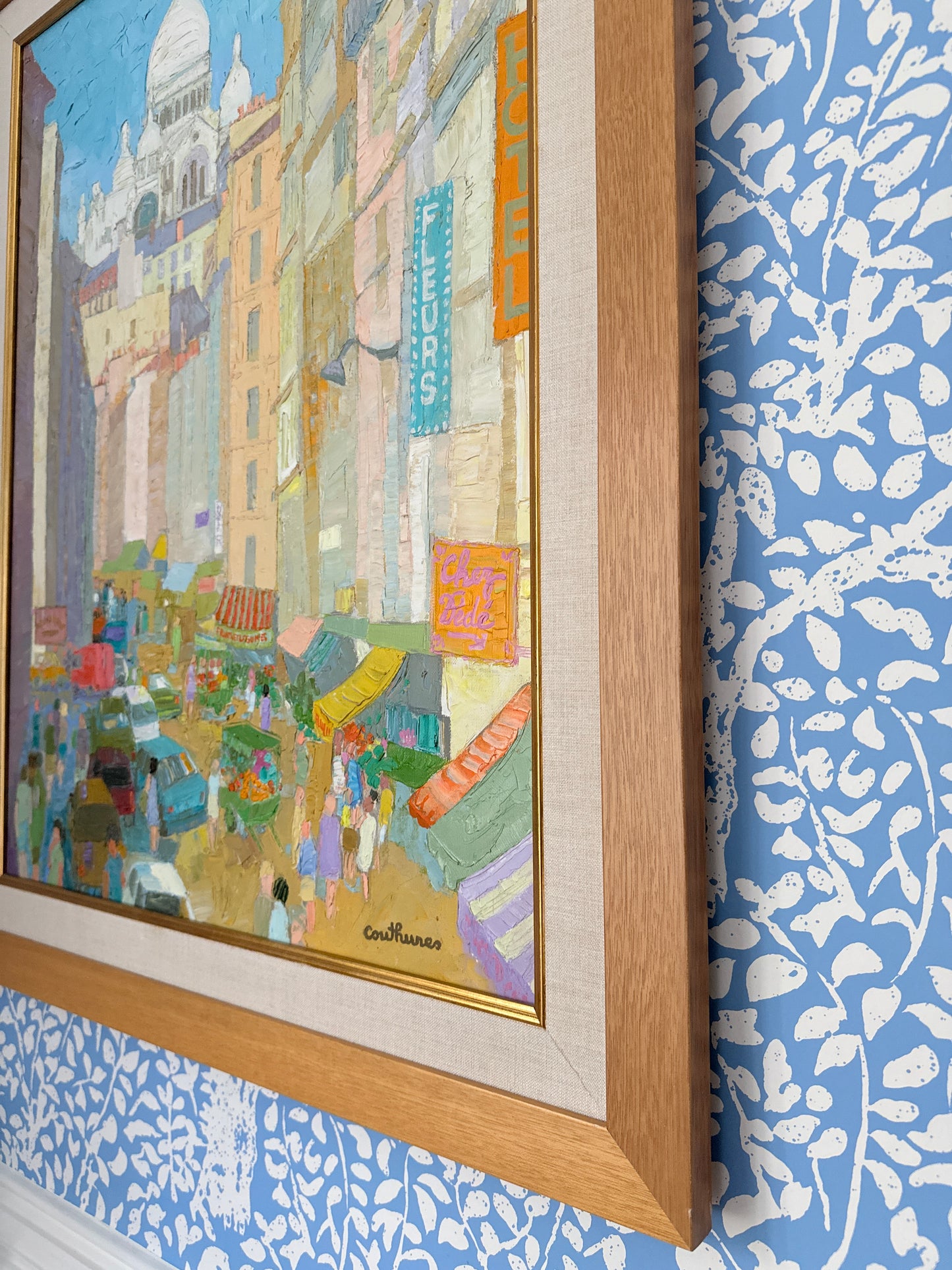 Daniel Couthures Rue Montmartre Paris France Market Oil Painting in Wood Frame