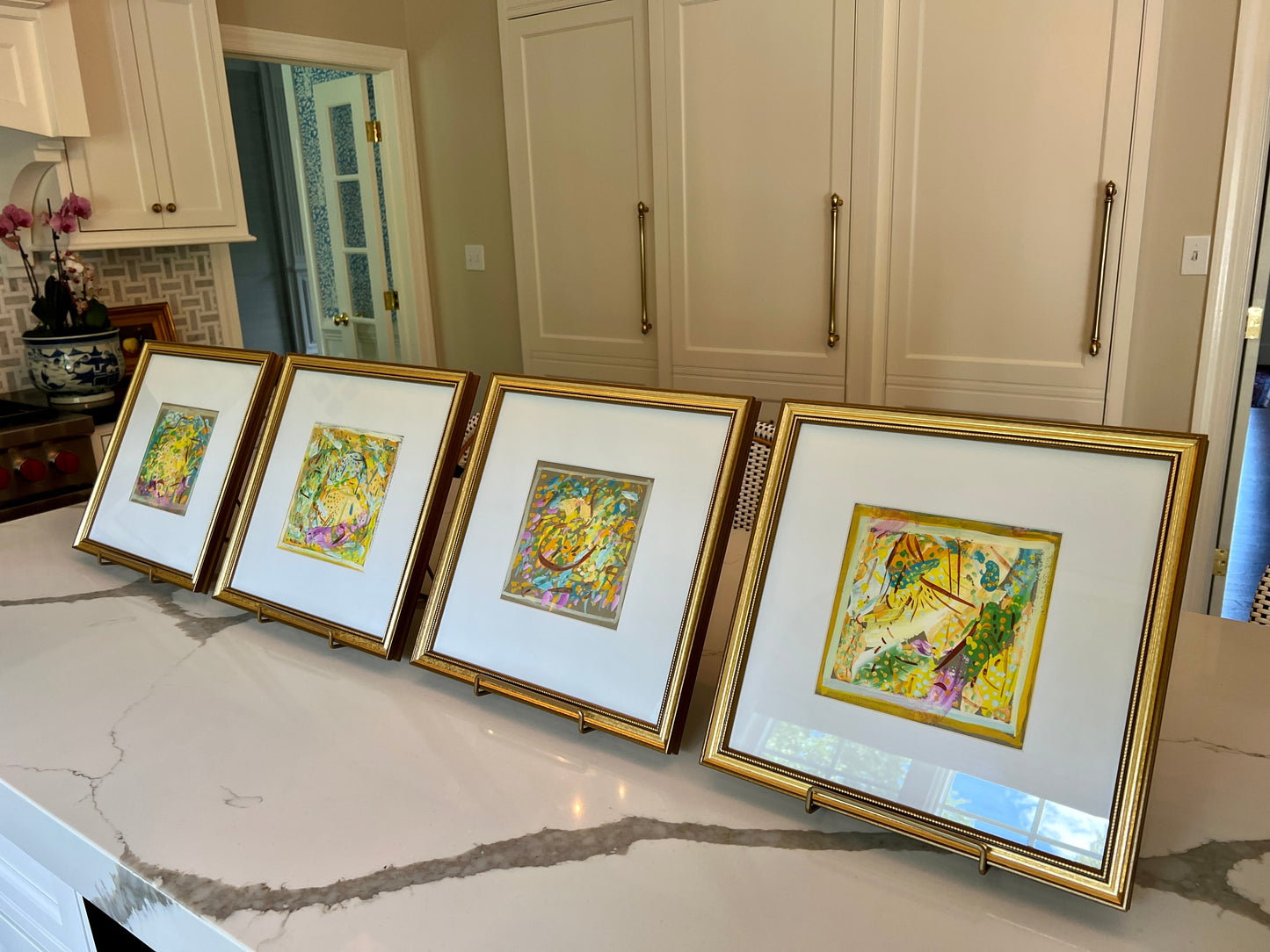 Vintage Bright Colorful Abstract Oil Painting #2 in Gold Frame