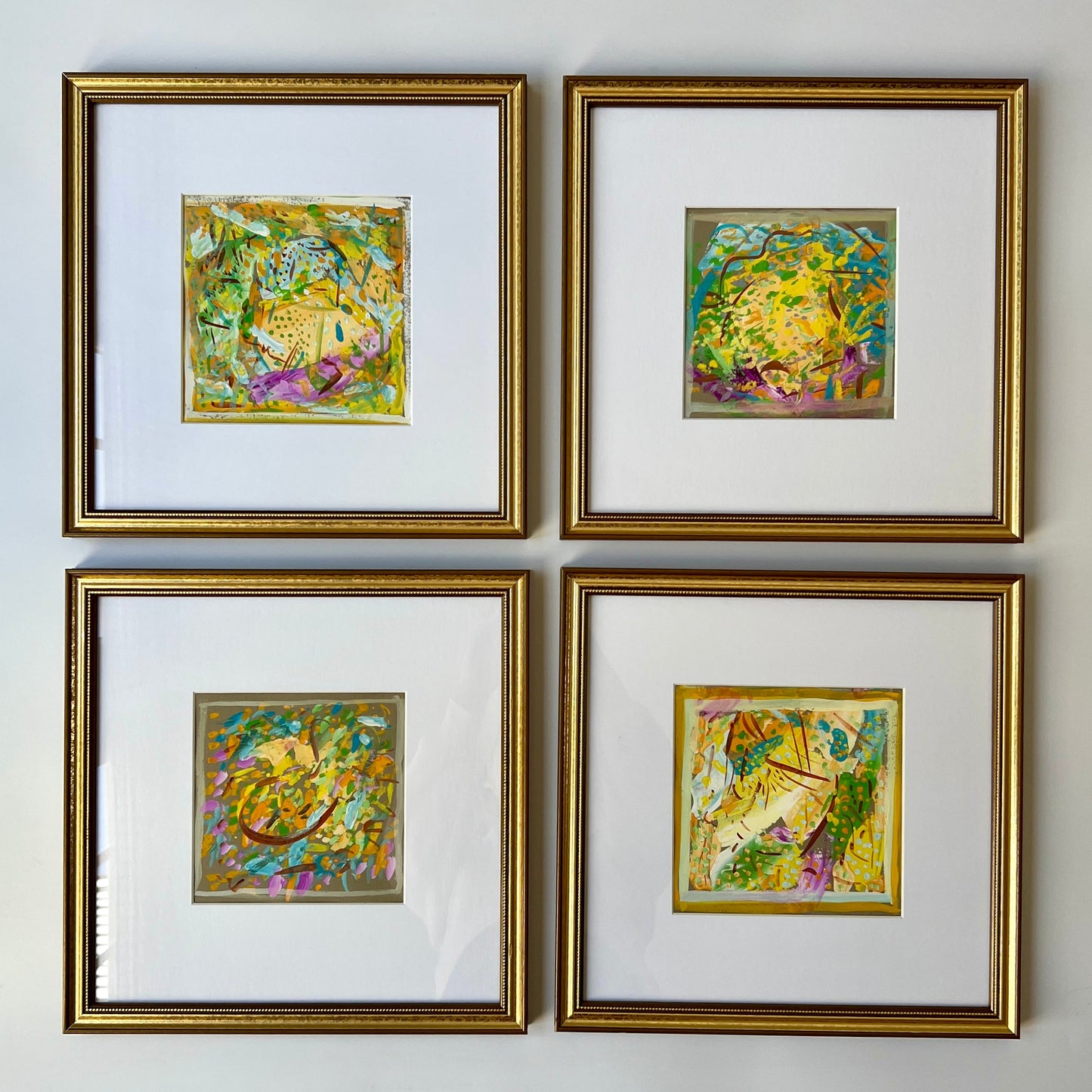 Vintage Bright Colorful Abstract Oil Painting #2 in Gold Frame
