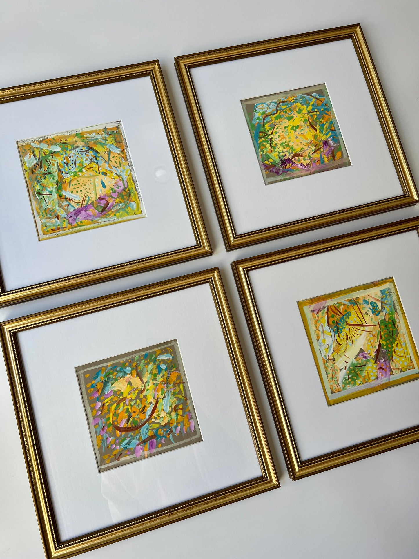 Vintage Bright Colorful Abstract Oil Painting #2 in Gold Frame