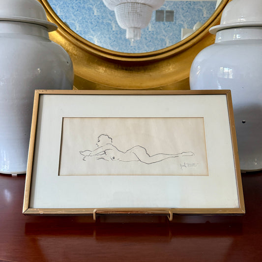 Geof Butts Vintage Nude Female Figure Drawing in Gold Frame