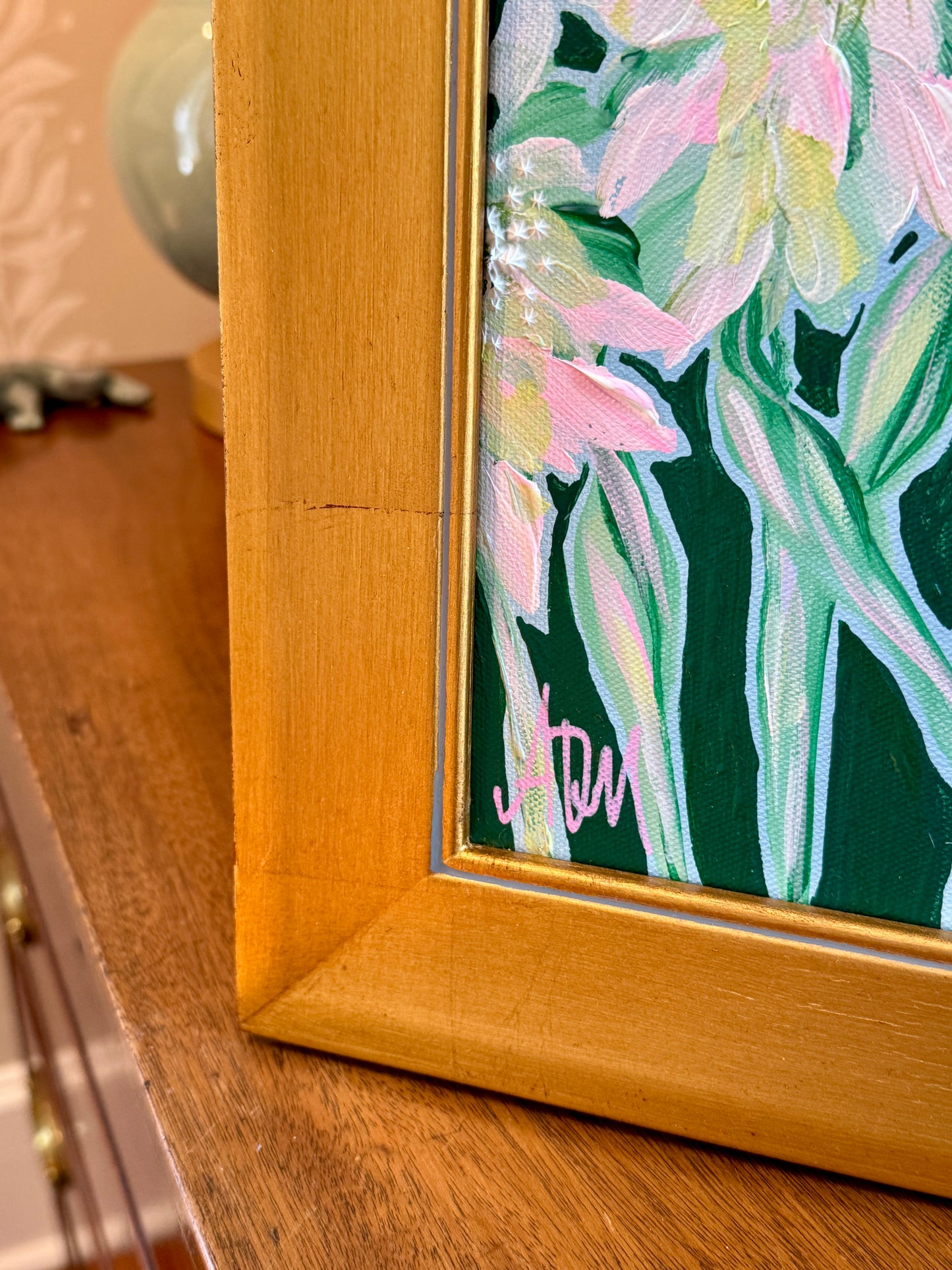 Alison Diamond McElroy Into the Meadow Abstract Floral Painting in Gold Frame