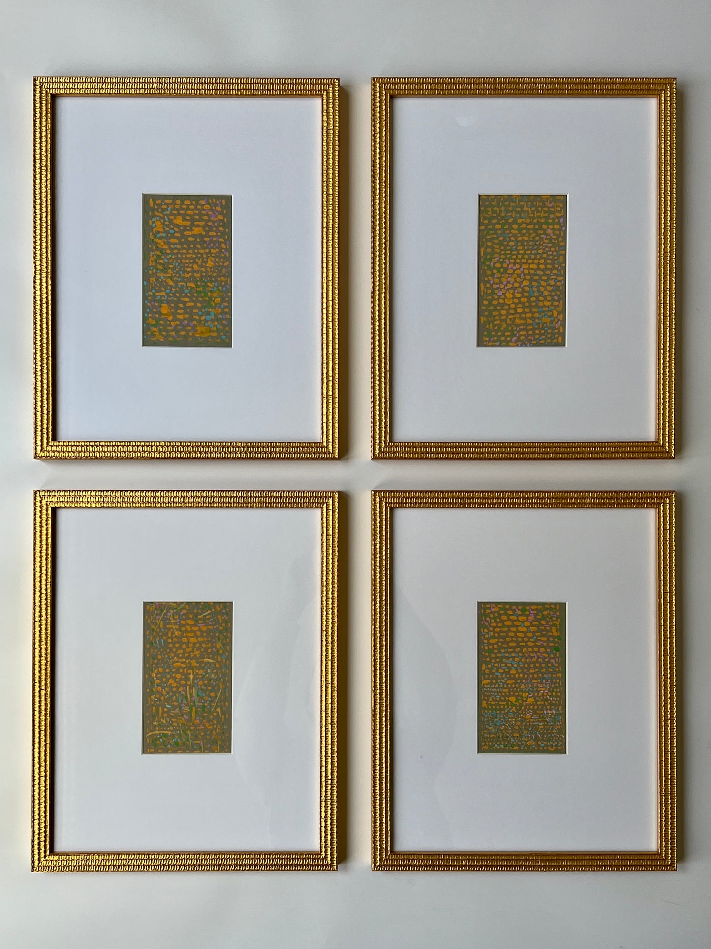 Vintage Geometric Abstract Colorful Oil Painting #2 in Gold Frame